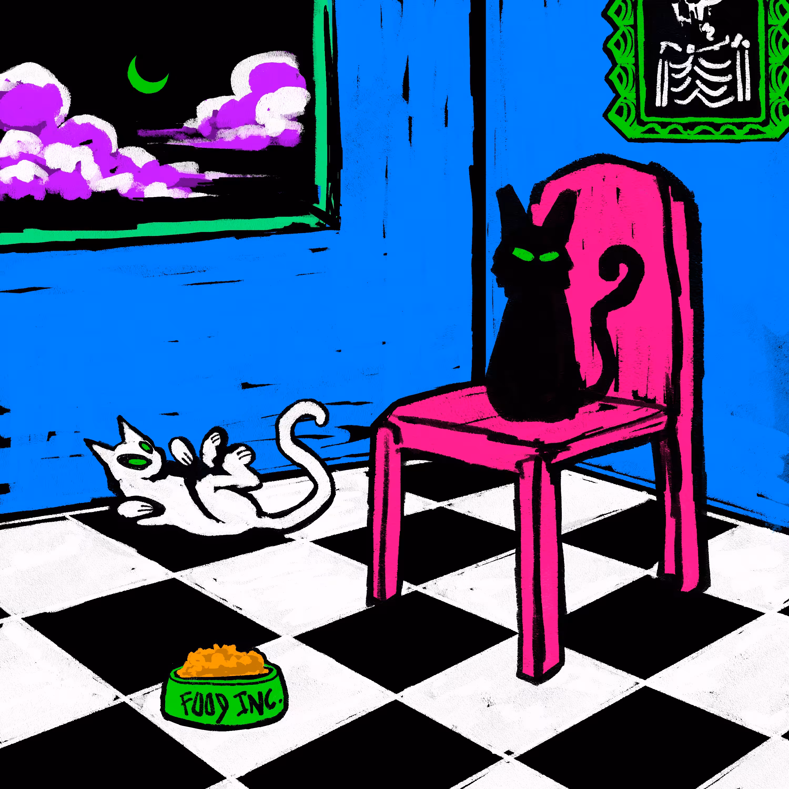 two cats in blue room
