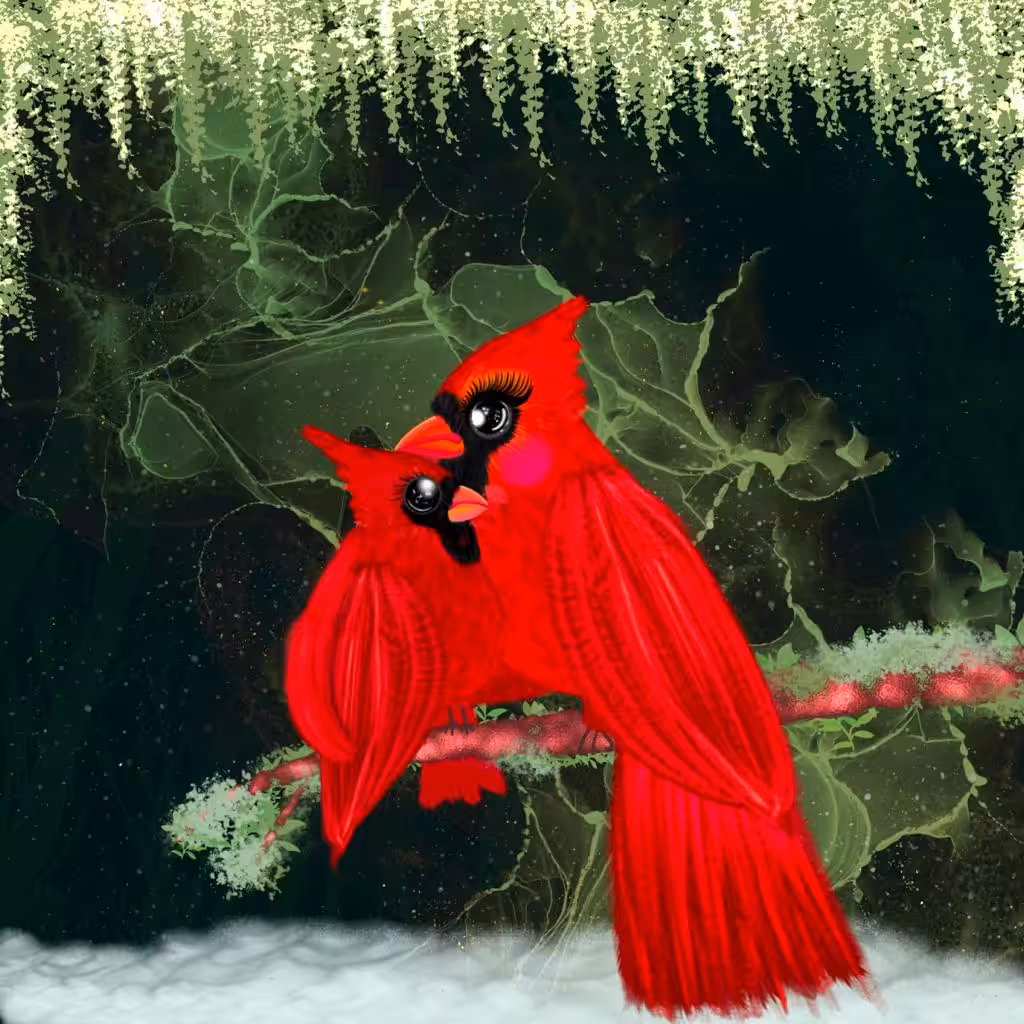 Cardinal Birds In Mom and Son Love