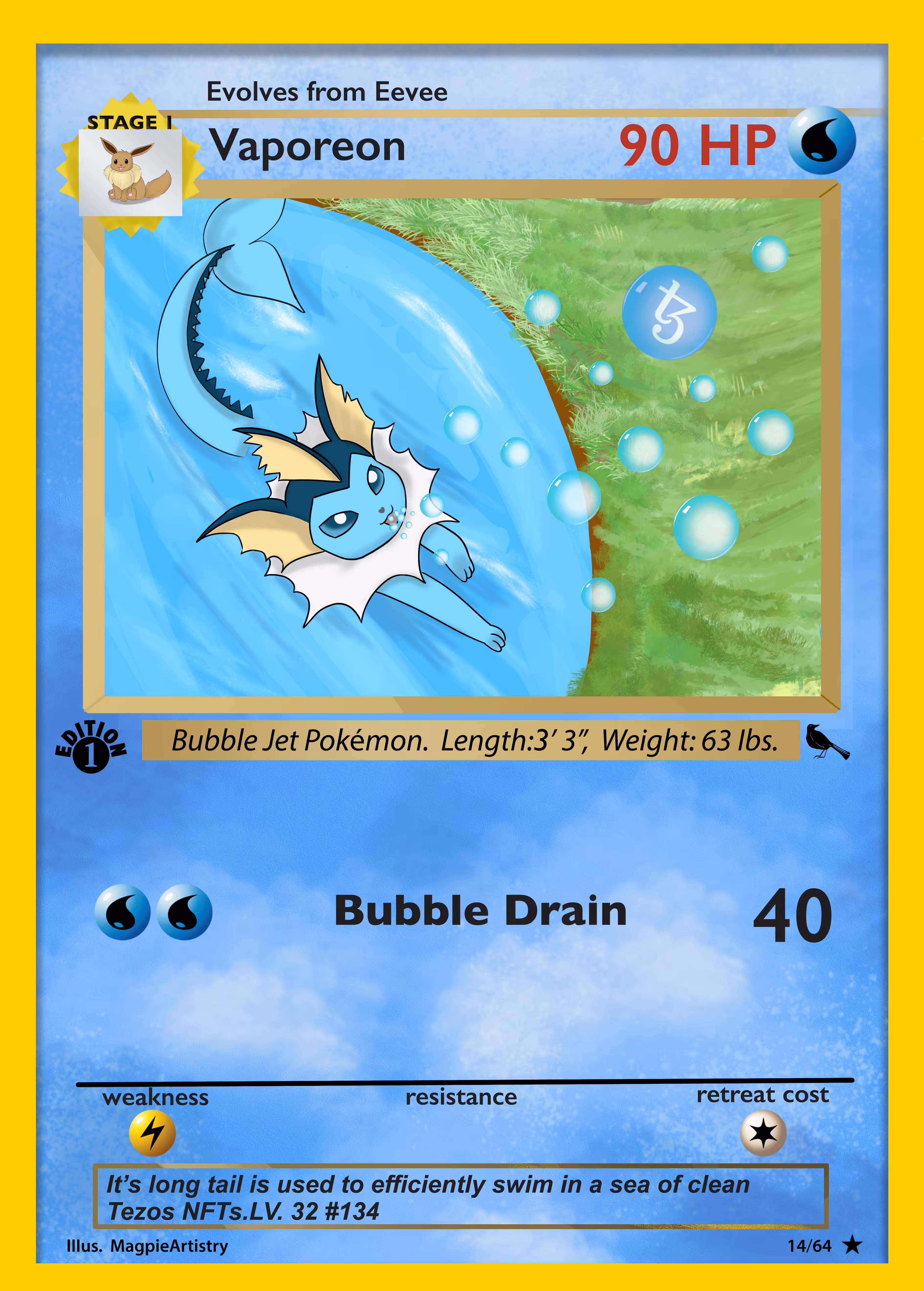 1st Edition Tezos Vaporeon --CryptoMon Series 