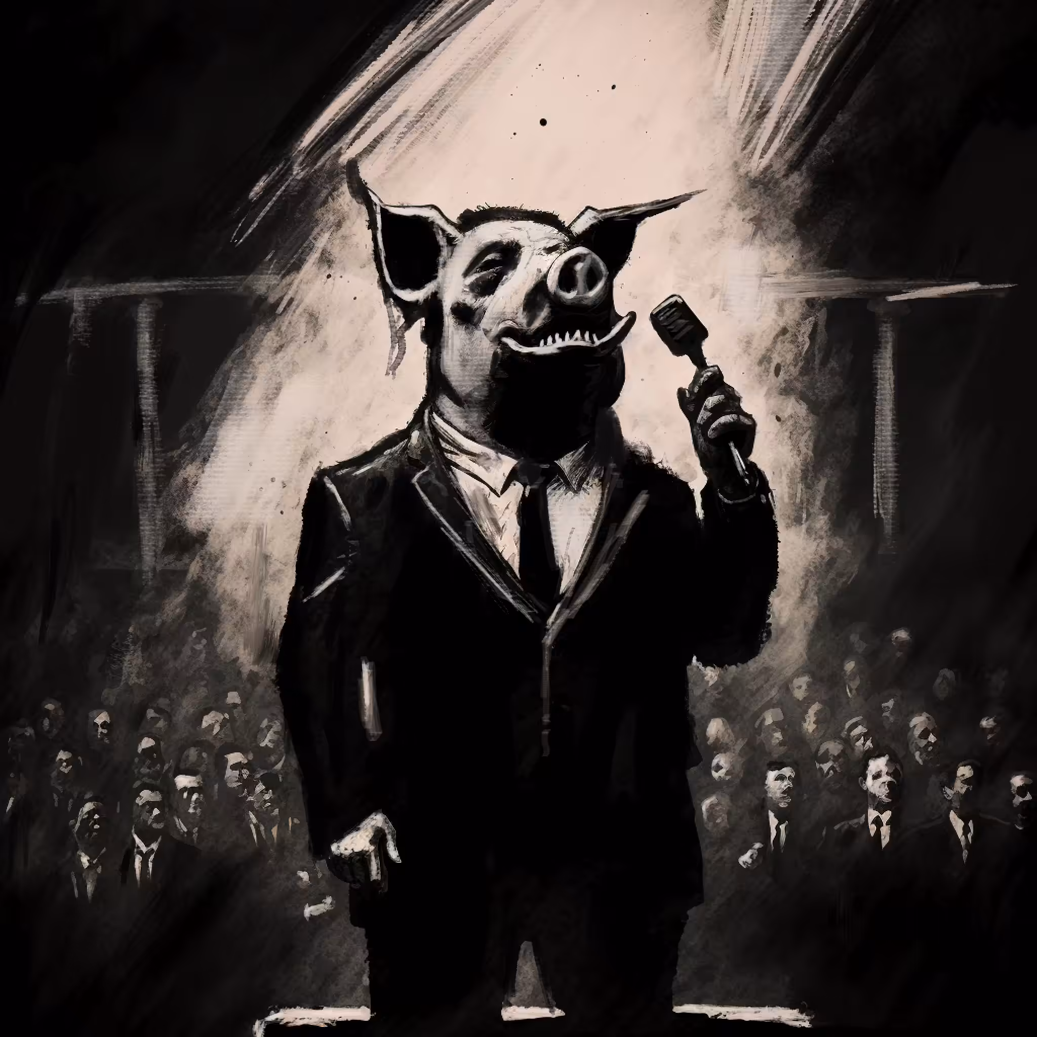 pigs with suit faces