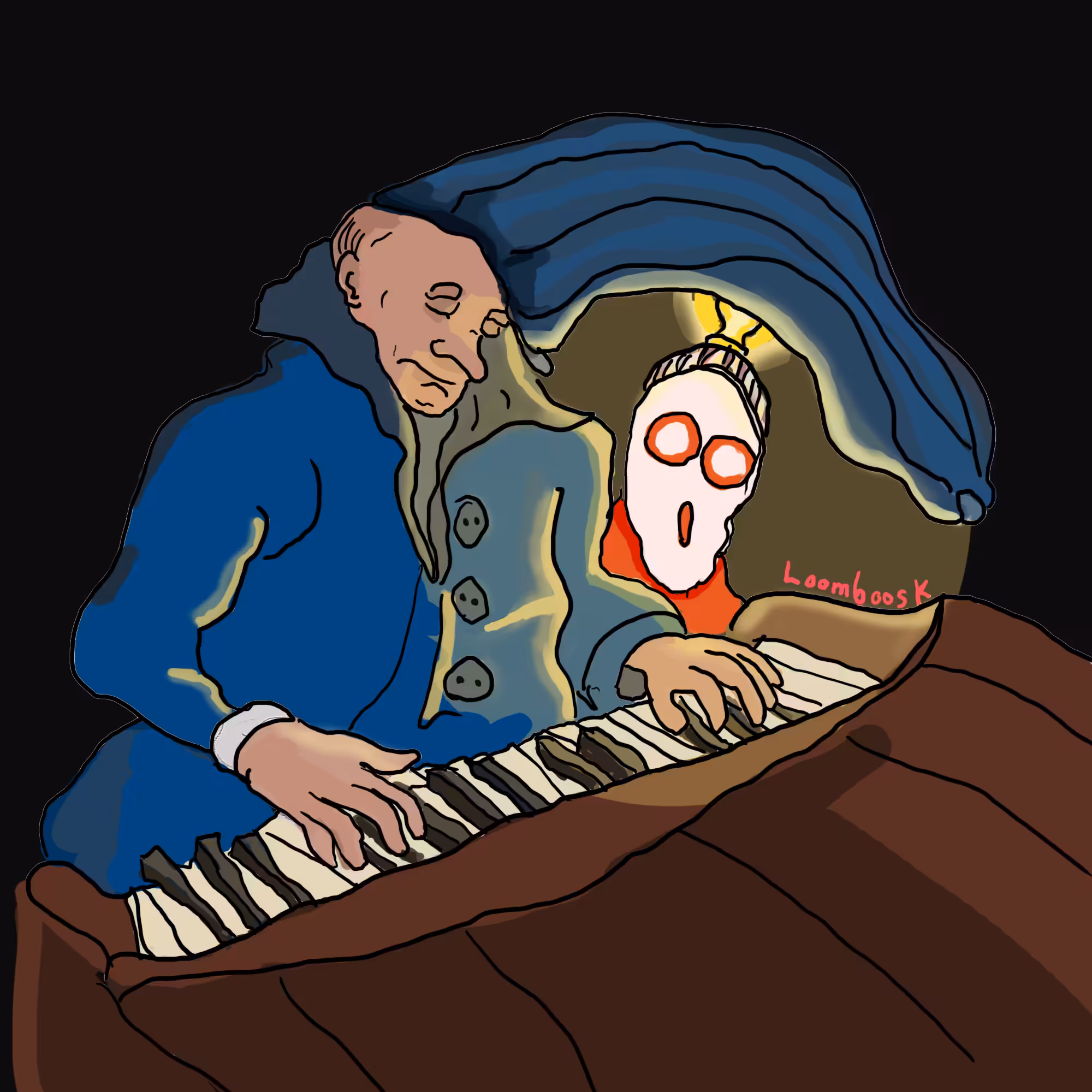 Loomboosk and Shoorbaba in the dark room