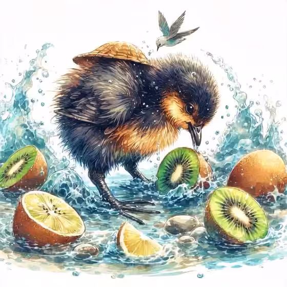 Baby kiwi in the sea
