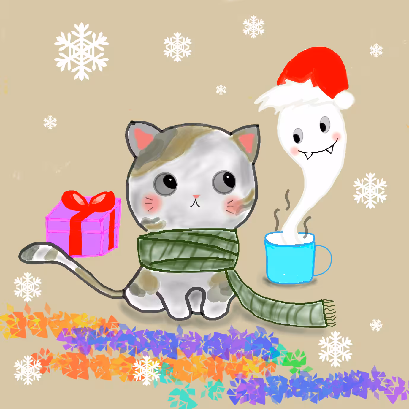 Kitty and cute ghost