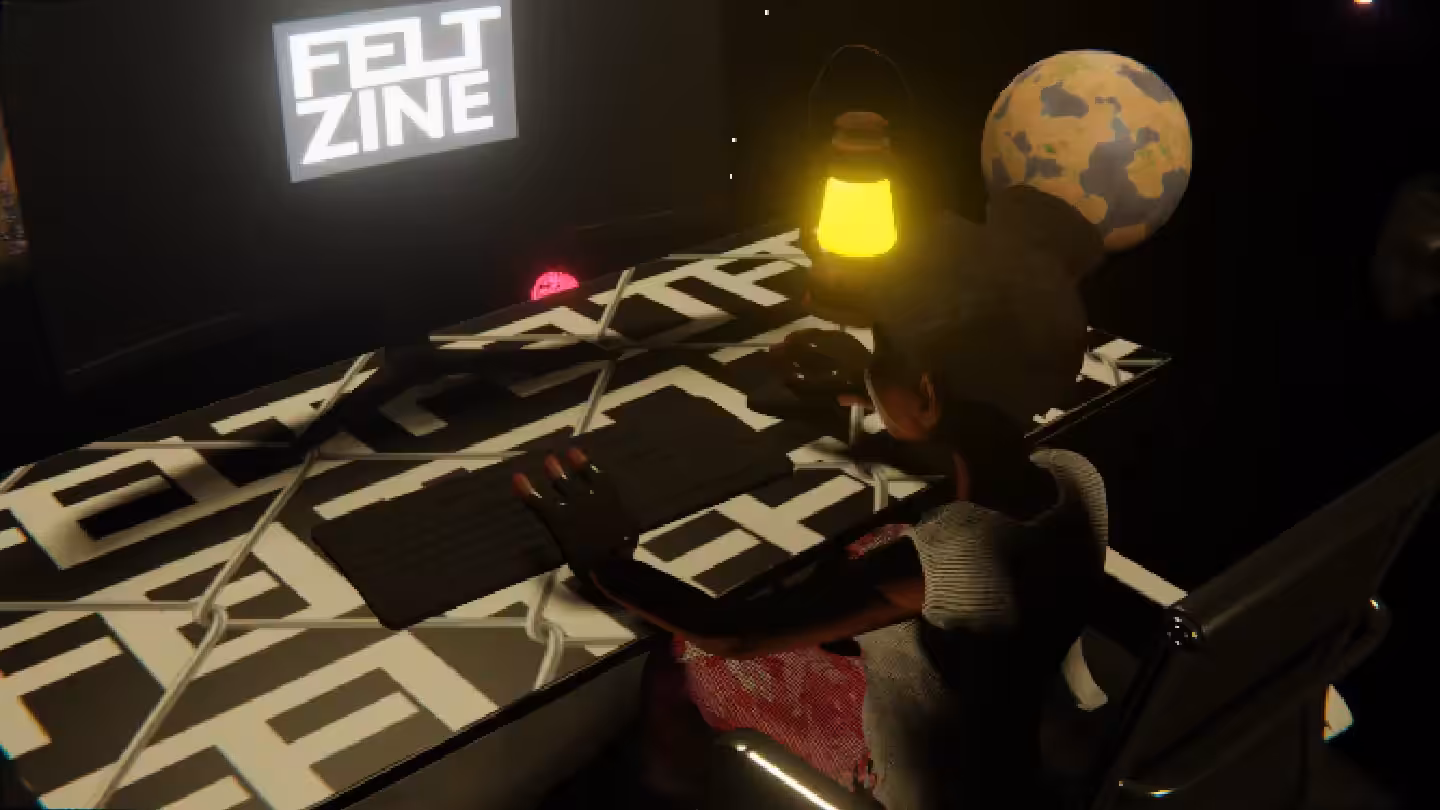 Desktop #231: The Military Brat in the Black Slim Chair With a Gas Lamp and a Old School Monitor on a Barbed Wire Table in Space