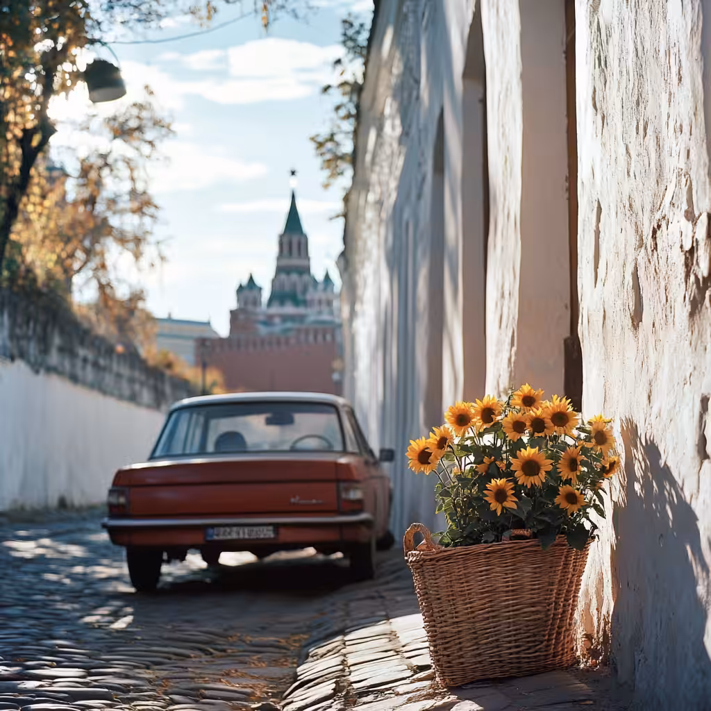 City with red car