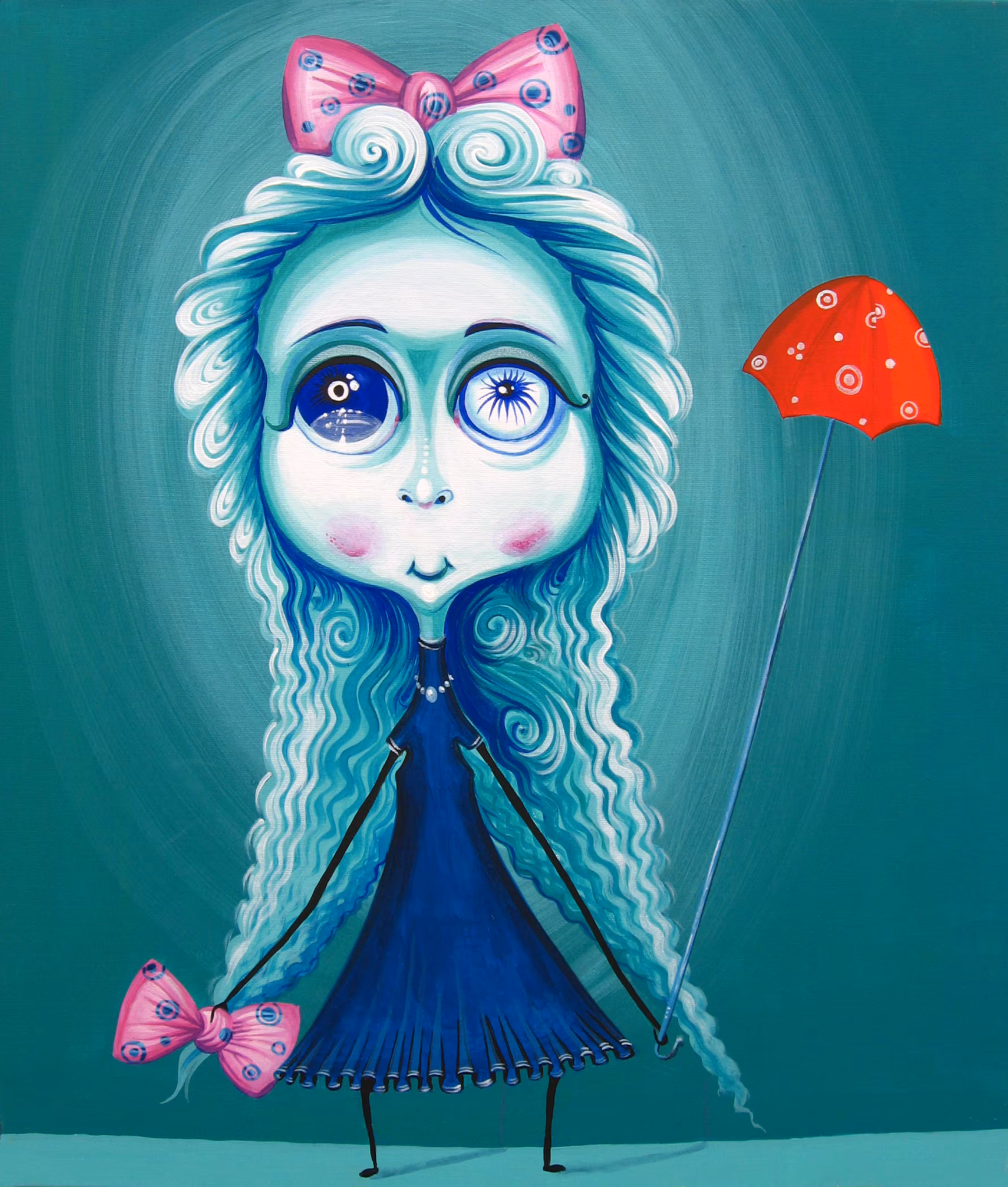 METACARTOON - Girl With Big Eyes and Red Umbrella