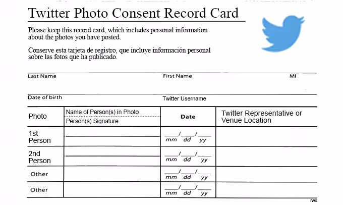 twitter photo consent record card