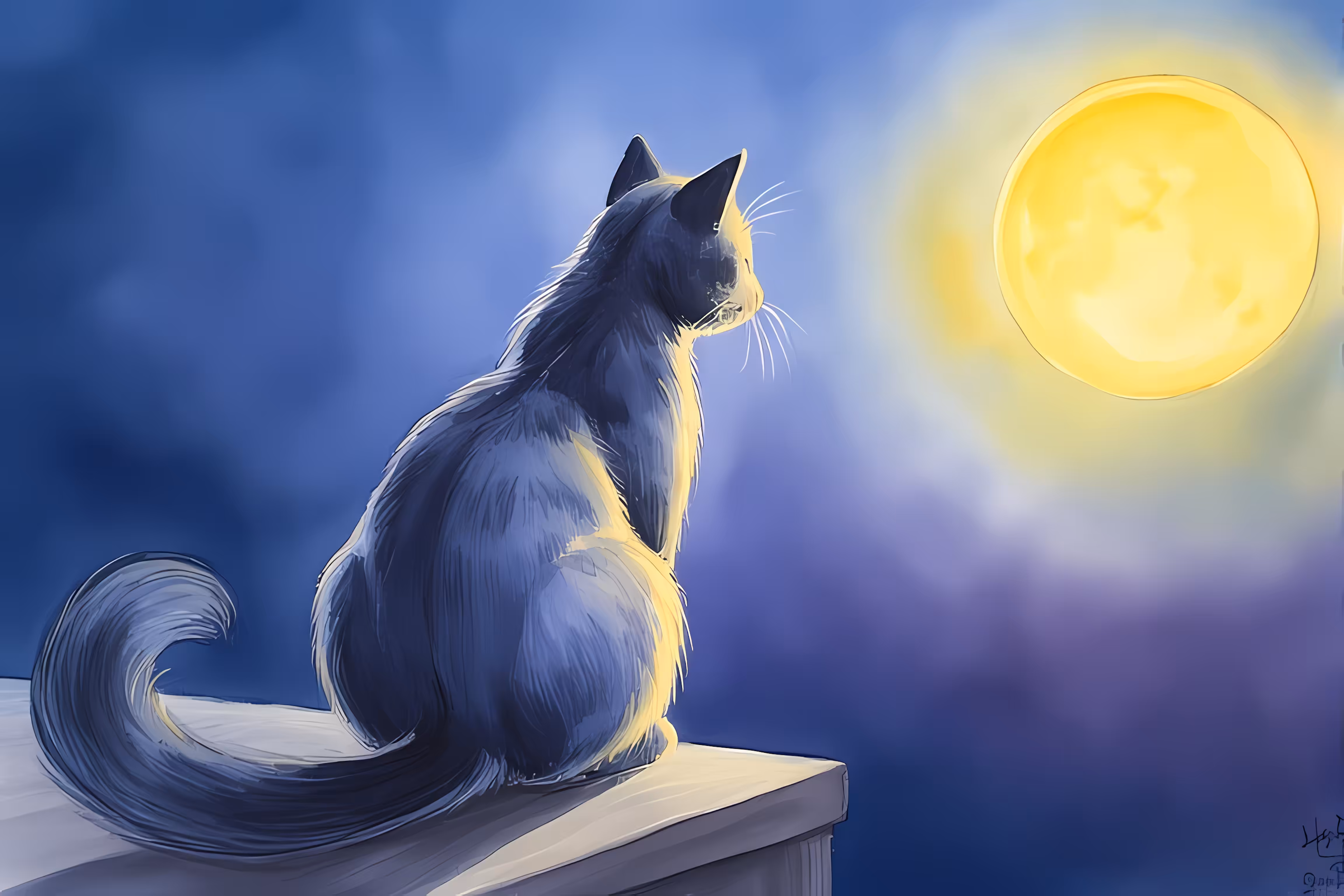 Cats in the Moonlight – Ethereal Watercolors: Lonely Moonlight