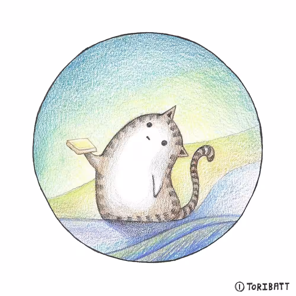 Cat with bread and butter. Genesis Cat. (Cat:001)