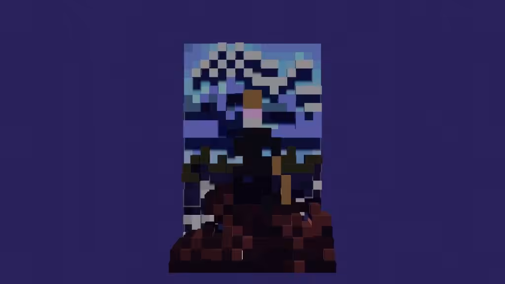 VOXELFINE #5: "Wanderer above the Sea of Fog" by Caspar David Friedrich 3D voxelart model (.glb)
