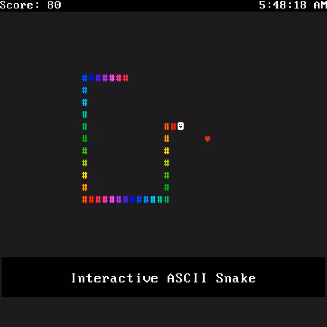 Interactive Snake ASCII Game