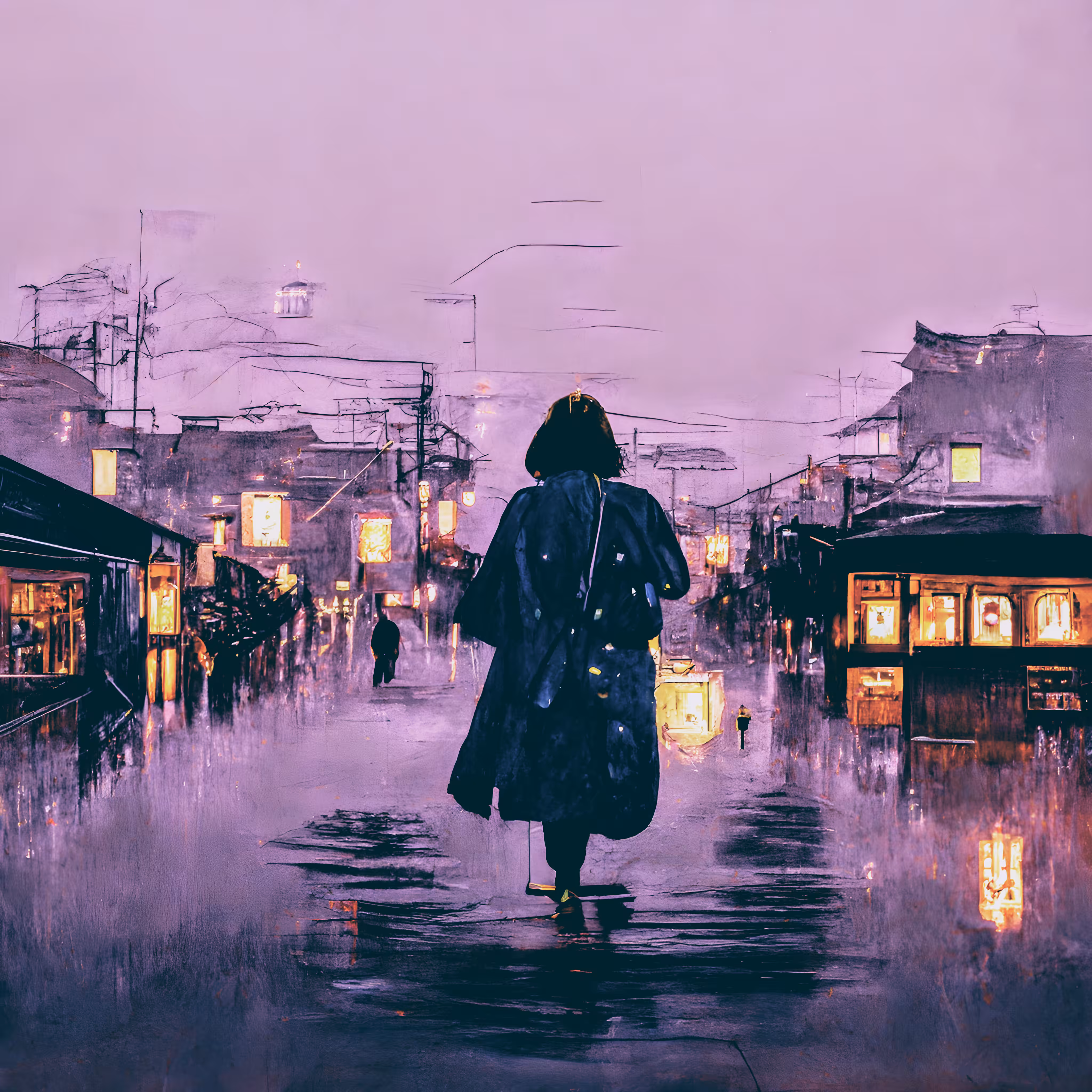 A Girl Walks Home Alone At Twilight