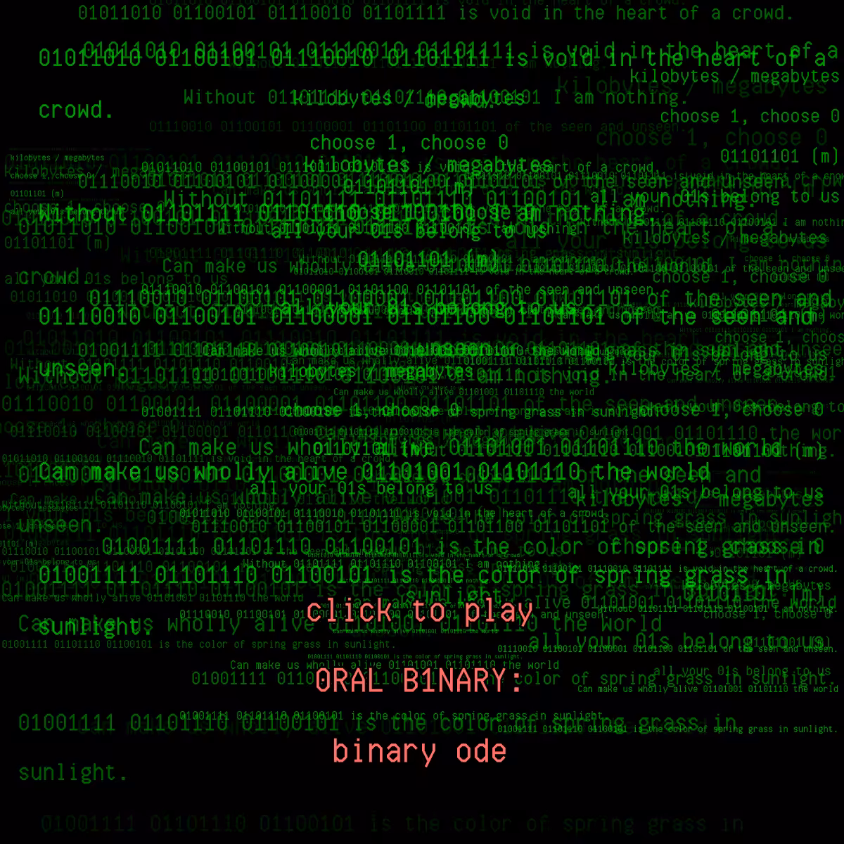 0RAL B1NARY: “BINARY ODE” #82