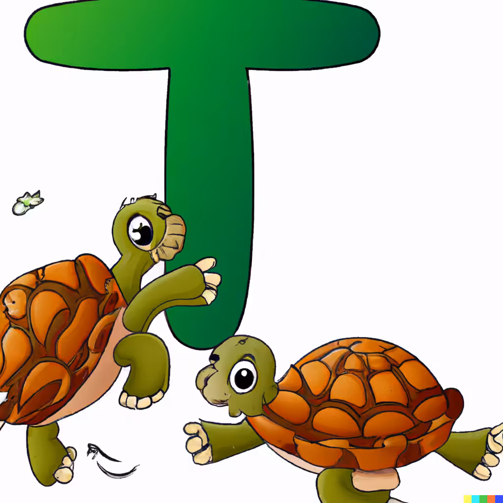 Turtles playing with letter T