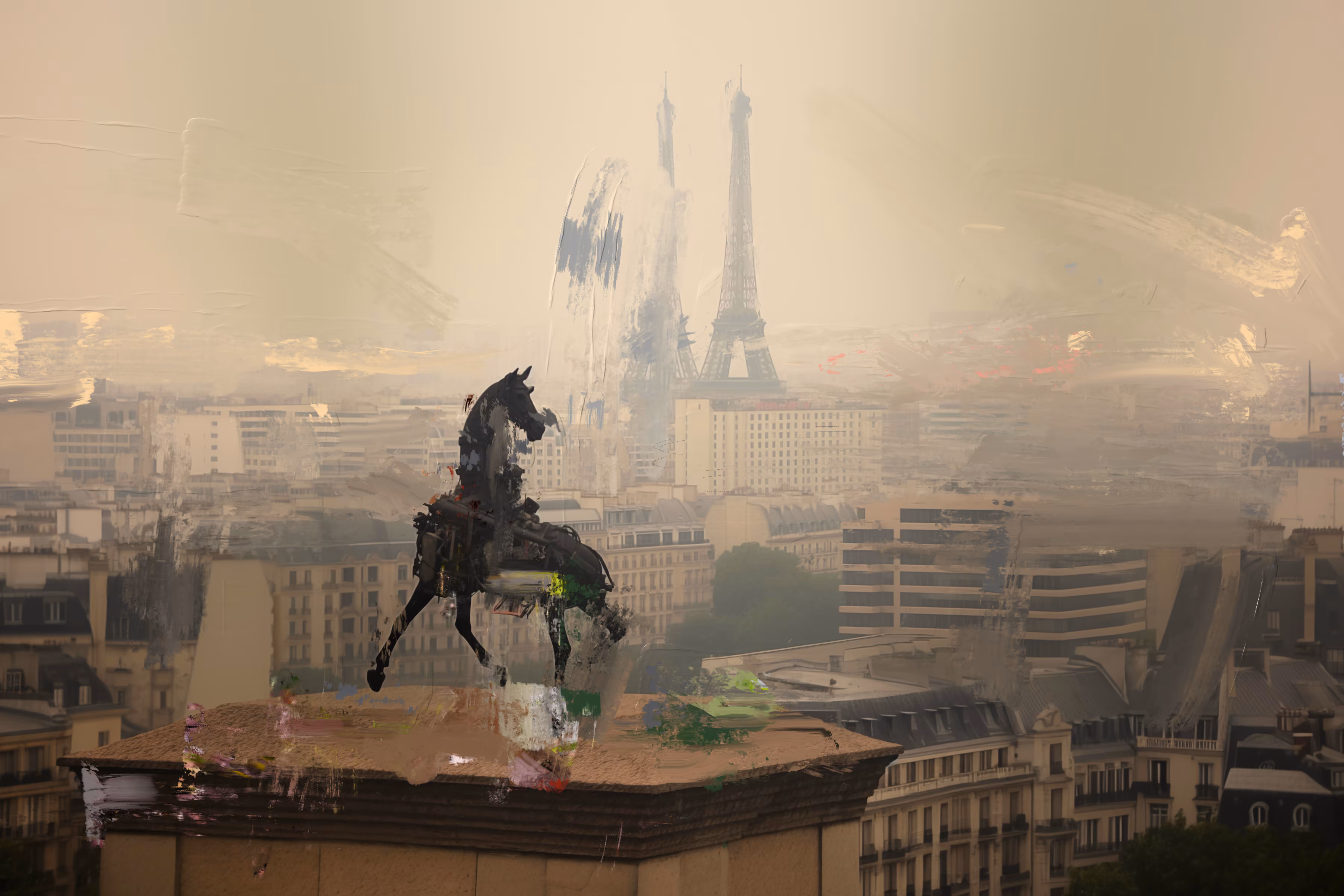 Robotic Steed in Parisian Twilight