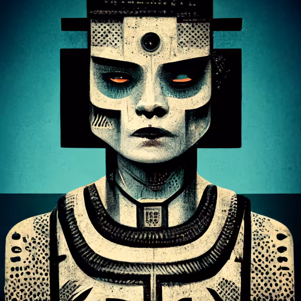 Psychedelic Art: Aztec robot woman