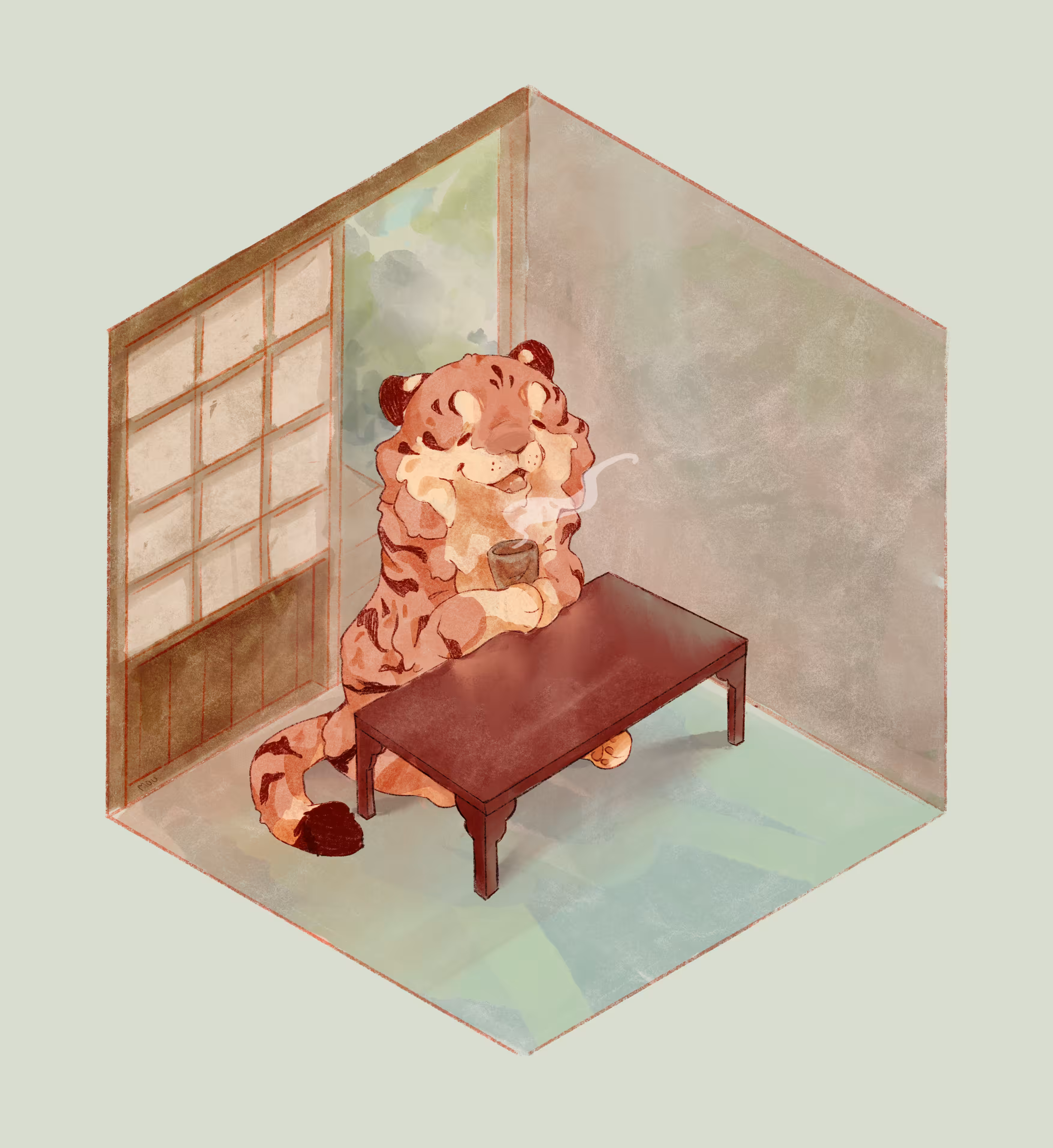 Tiger Enjoying Tea