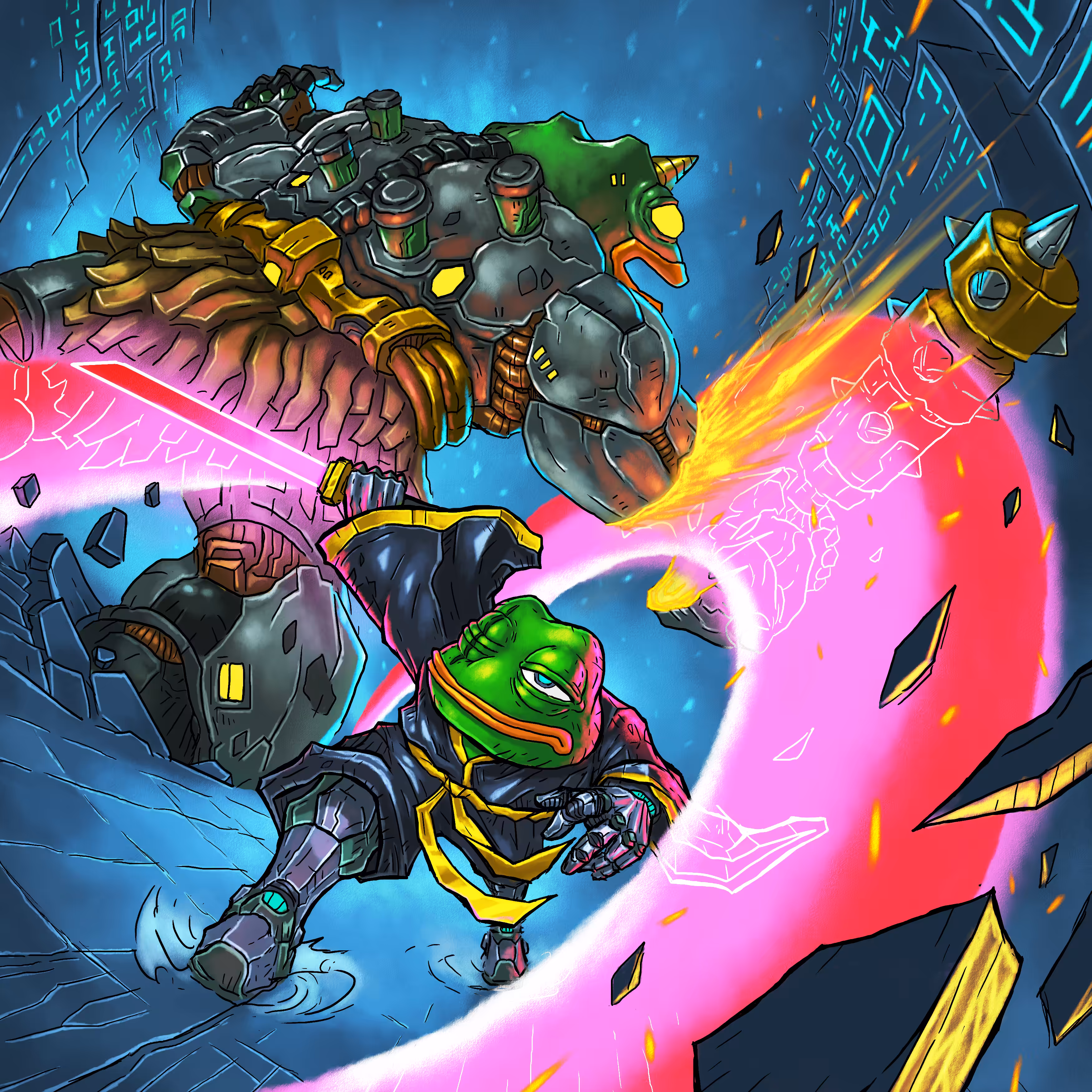 Cyber Ronin Pepe VS Cyber Oni Pepe 