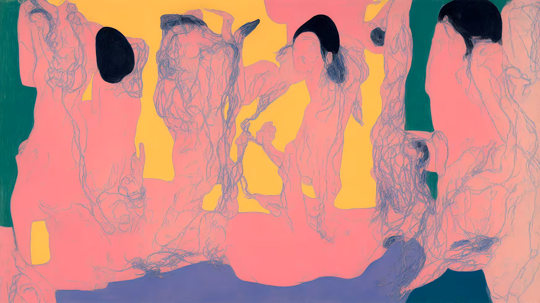 Threads bridge humans, bodies intertwine