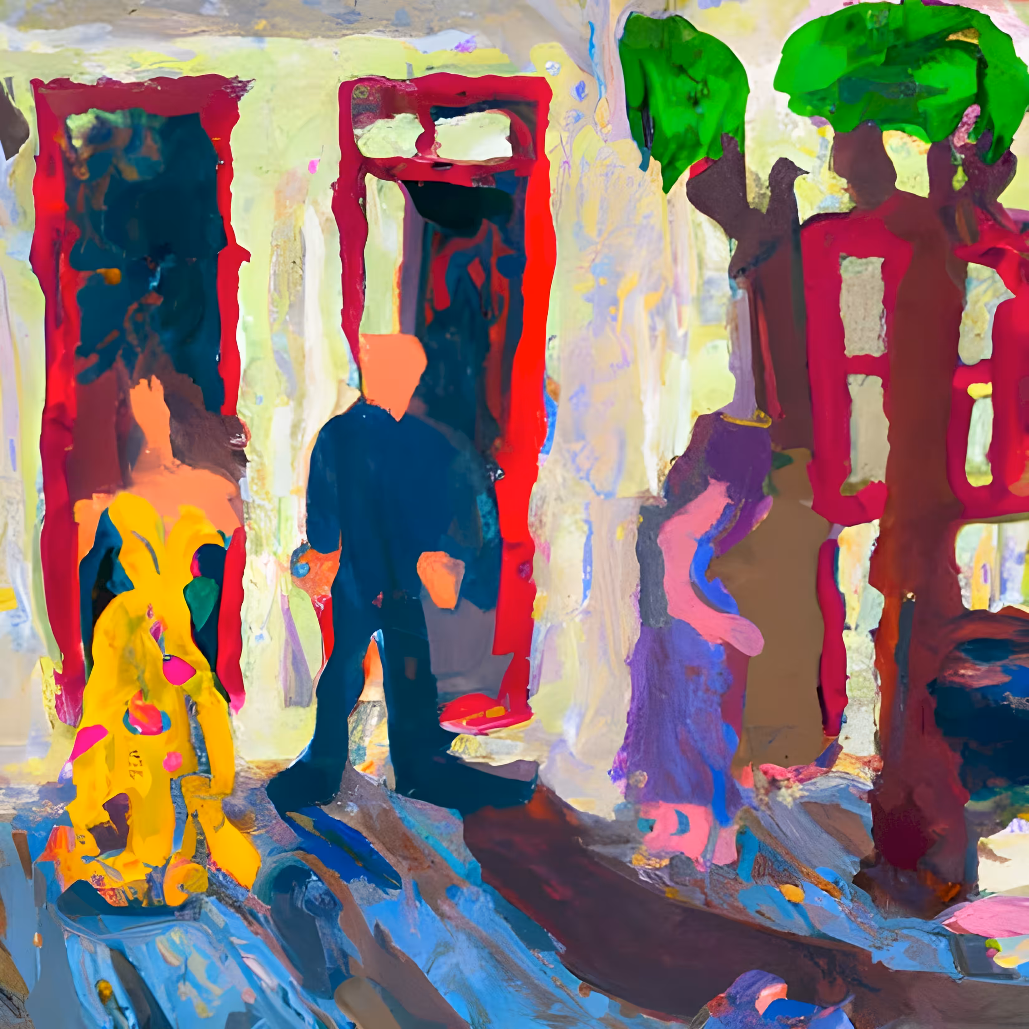 Doors,window,people and trees