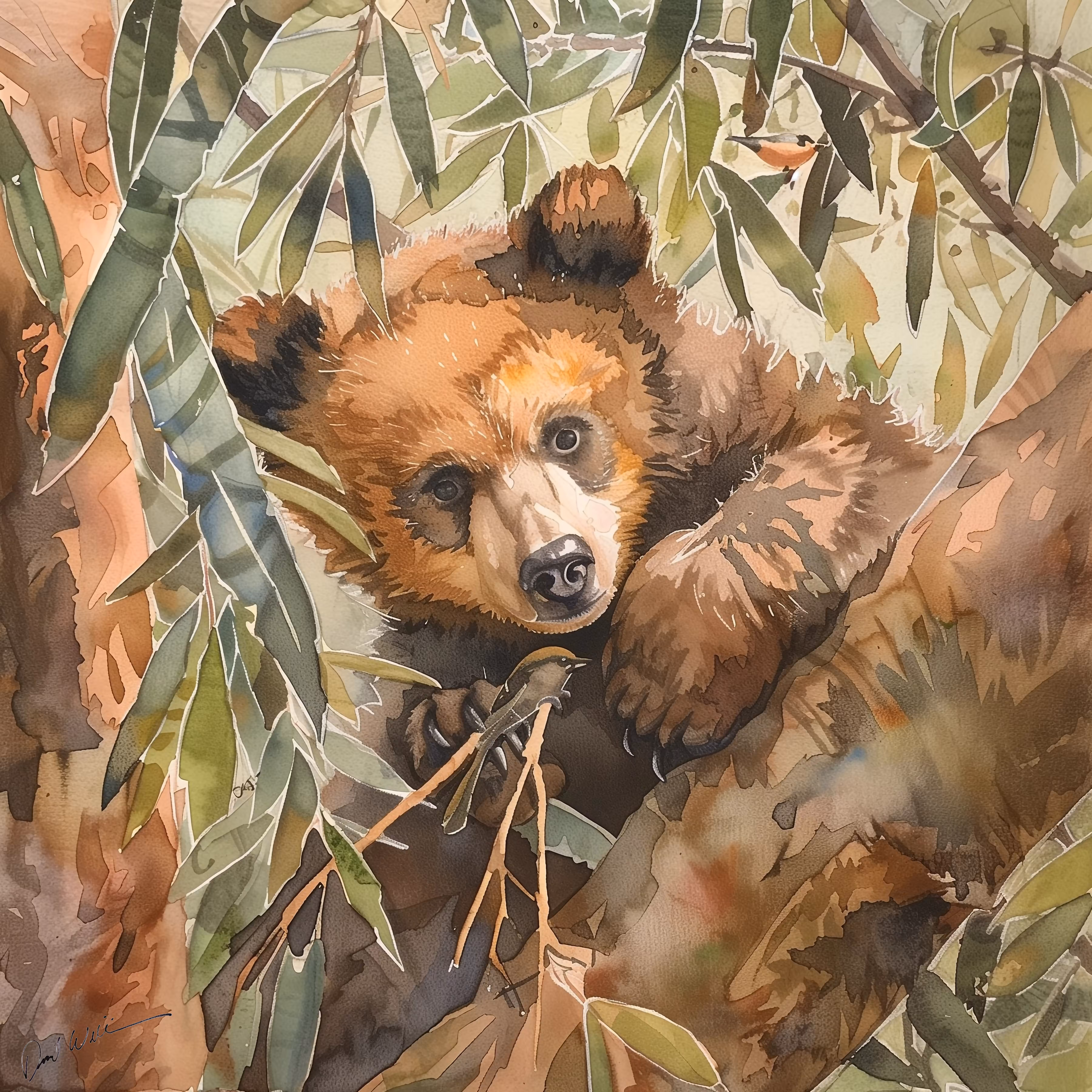 A Bear Cub Sitting in a Tree