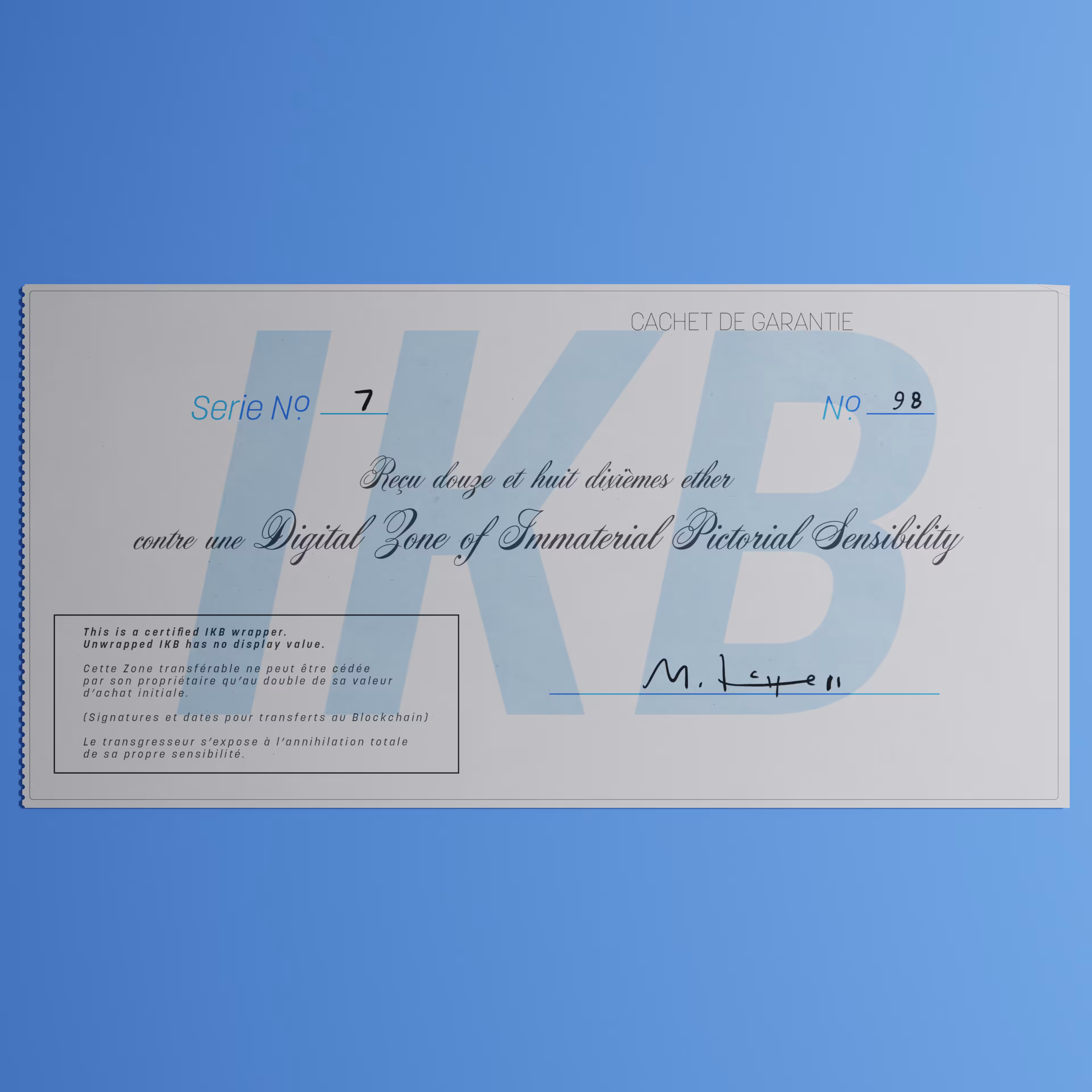 Digital Zone of Immaterial Pictorial Sensibility, Series 7, Edition 98. (Wrapped)
