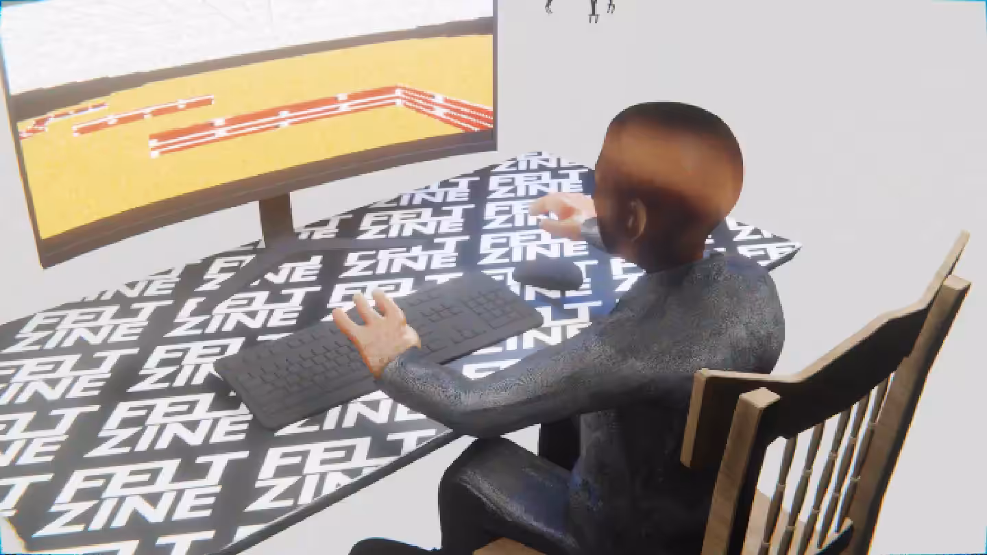 Desktop #63: The Business in the French Wood Chair With a Drone and a Maze Monitor on a Felt Zine Table in The Void