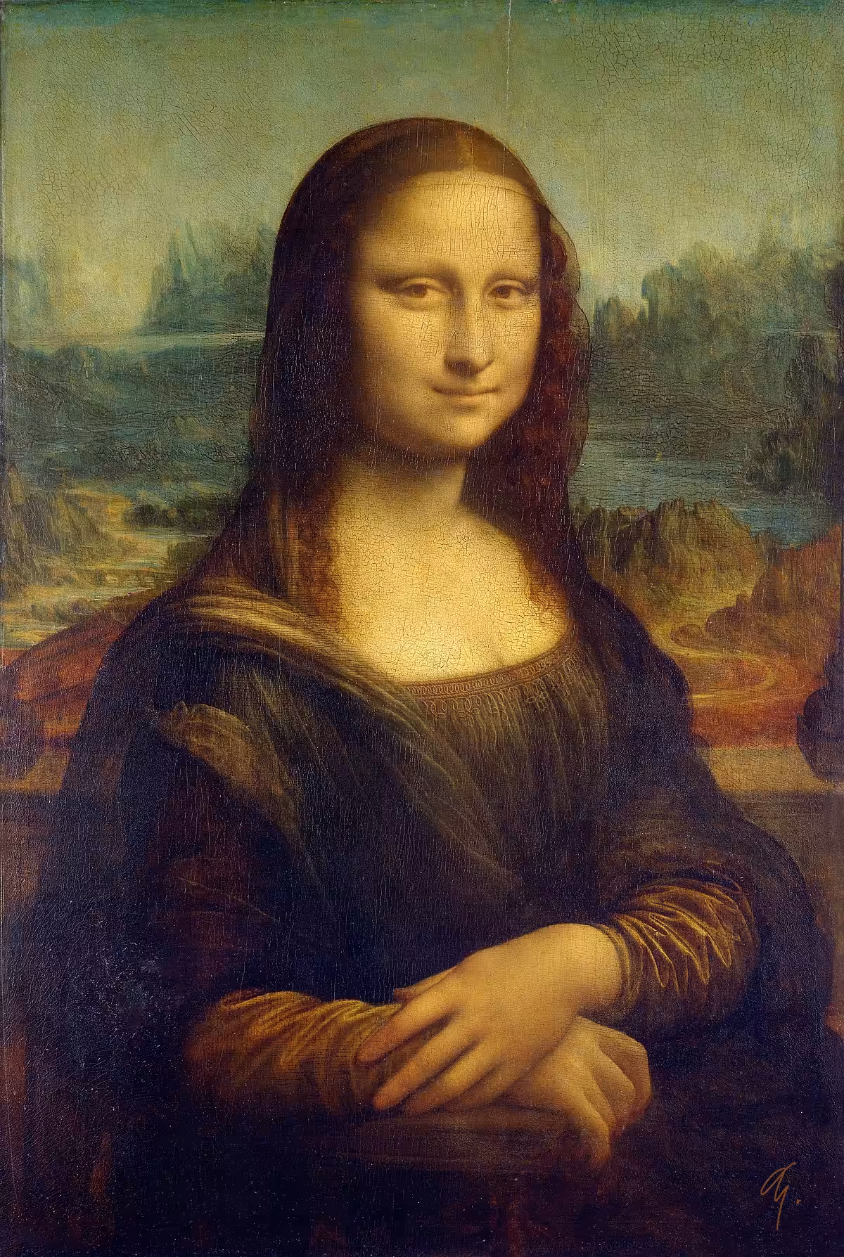 The Mona Lisa flipped horizontally and signed by the artist