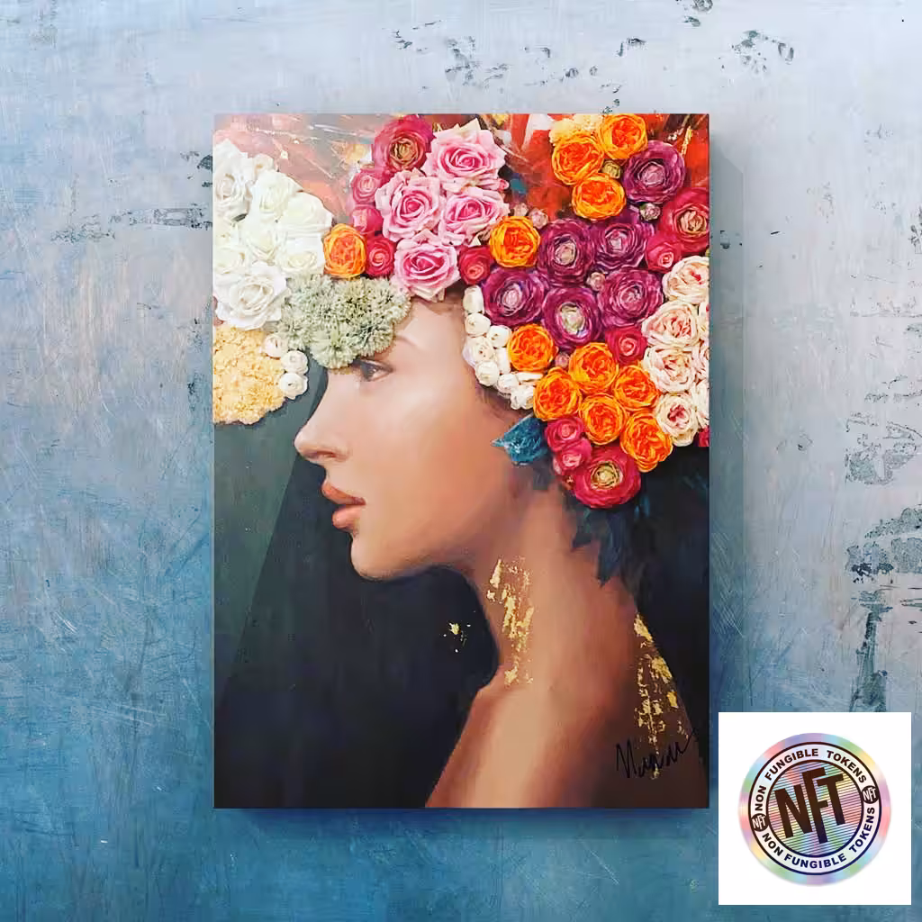 Woman 3D Flowers Handmade Canvas. NFT & Physical