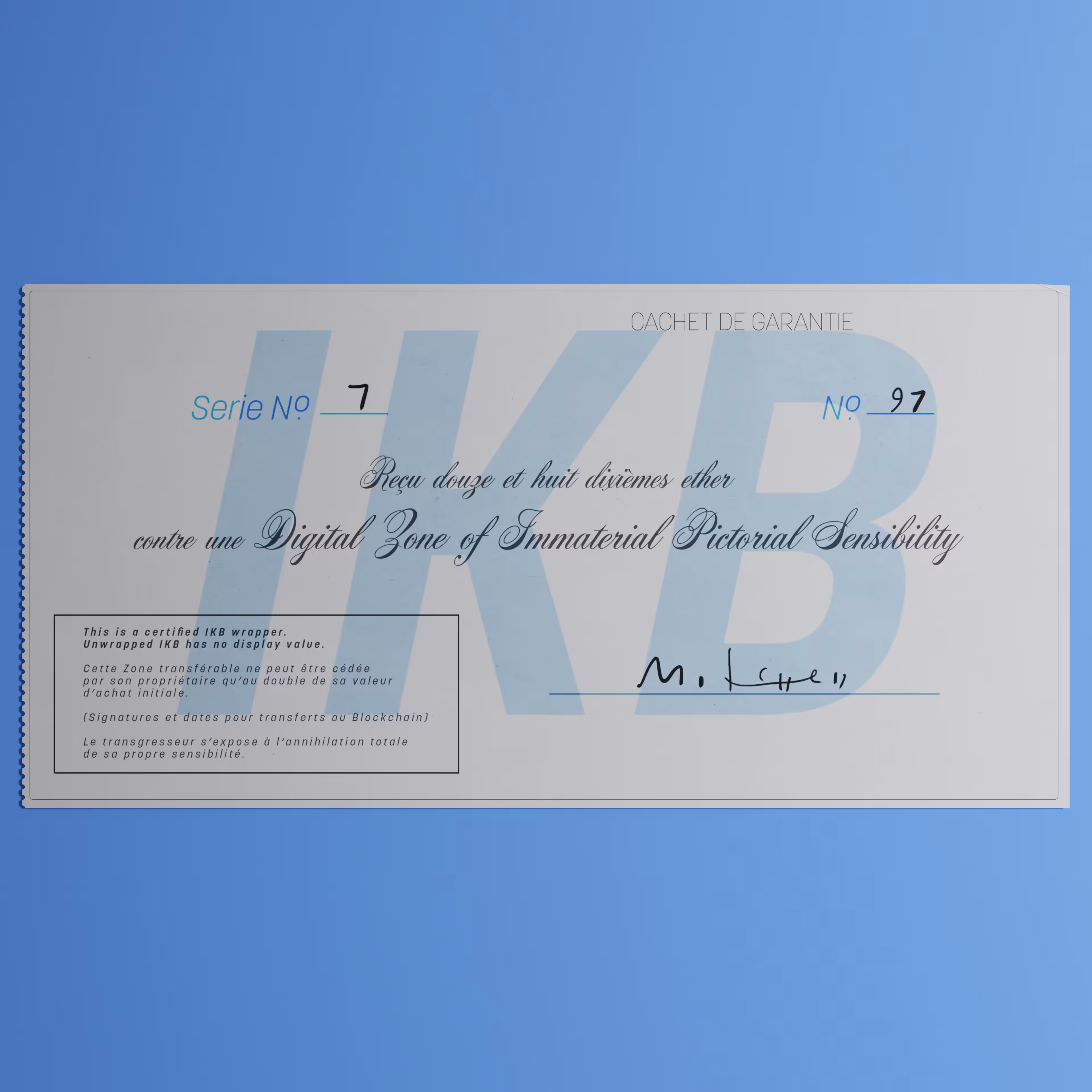 Digital Zone of Immaterial Pictorial Sensibility, Series 7, Edition 97. (Wrapped)