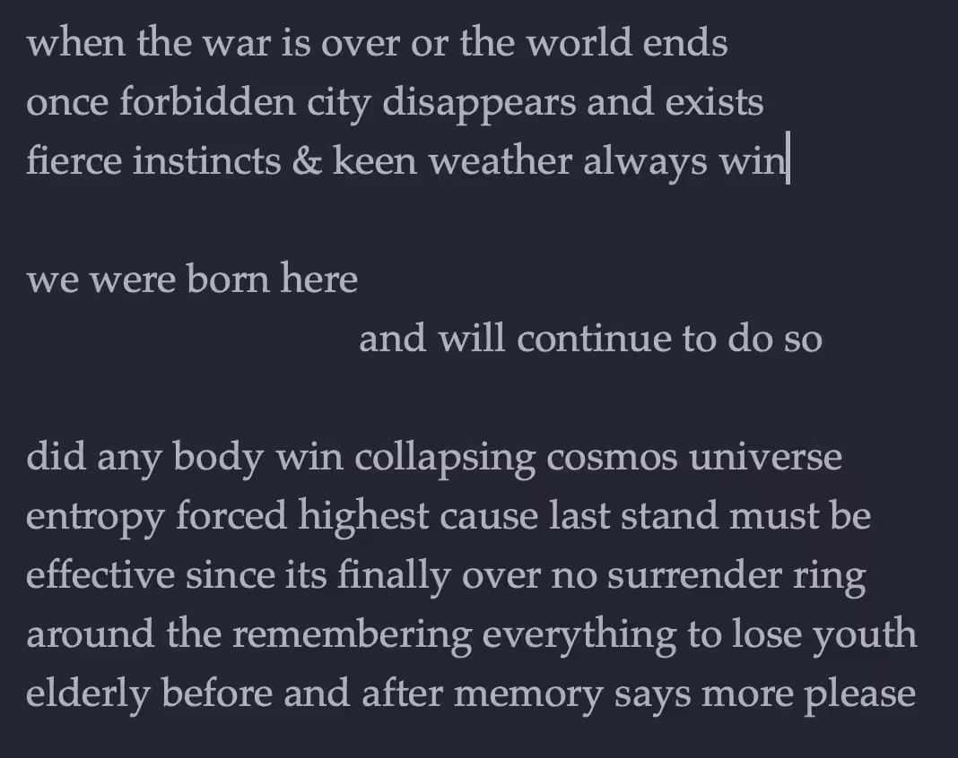 when the war is over or the world ends
