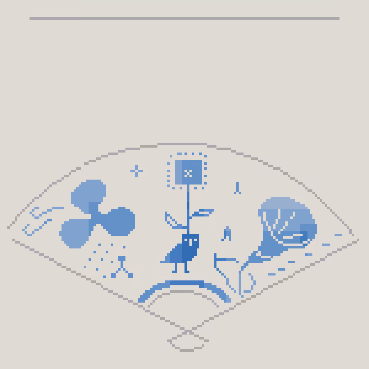 Pixel Blue - Folding Fan