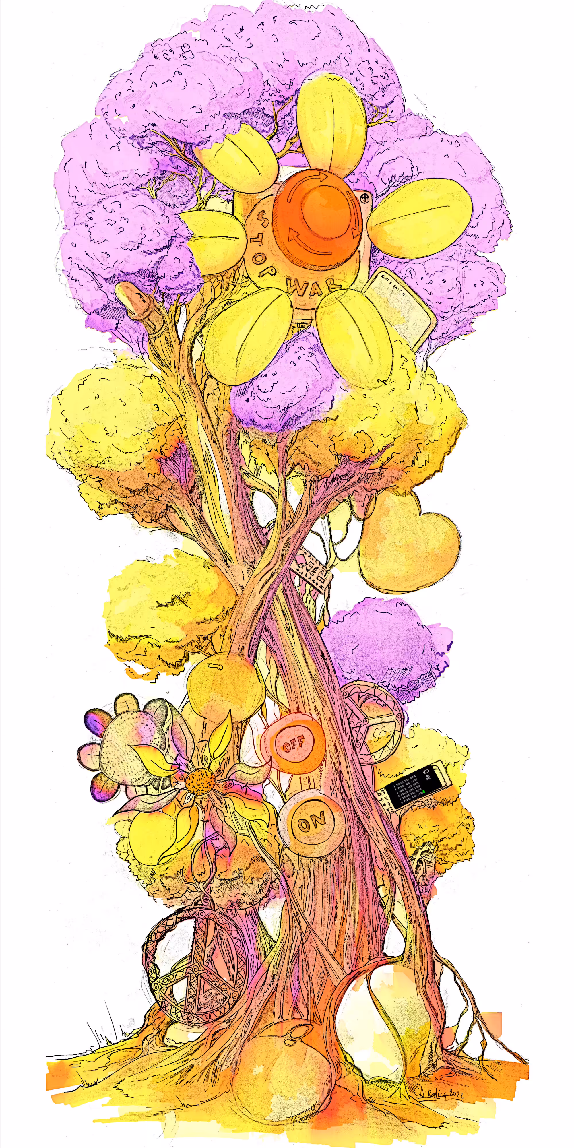 Tree 0024 : Peace & Love Pink