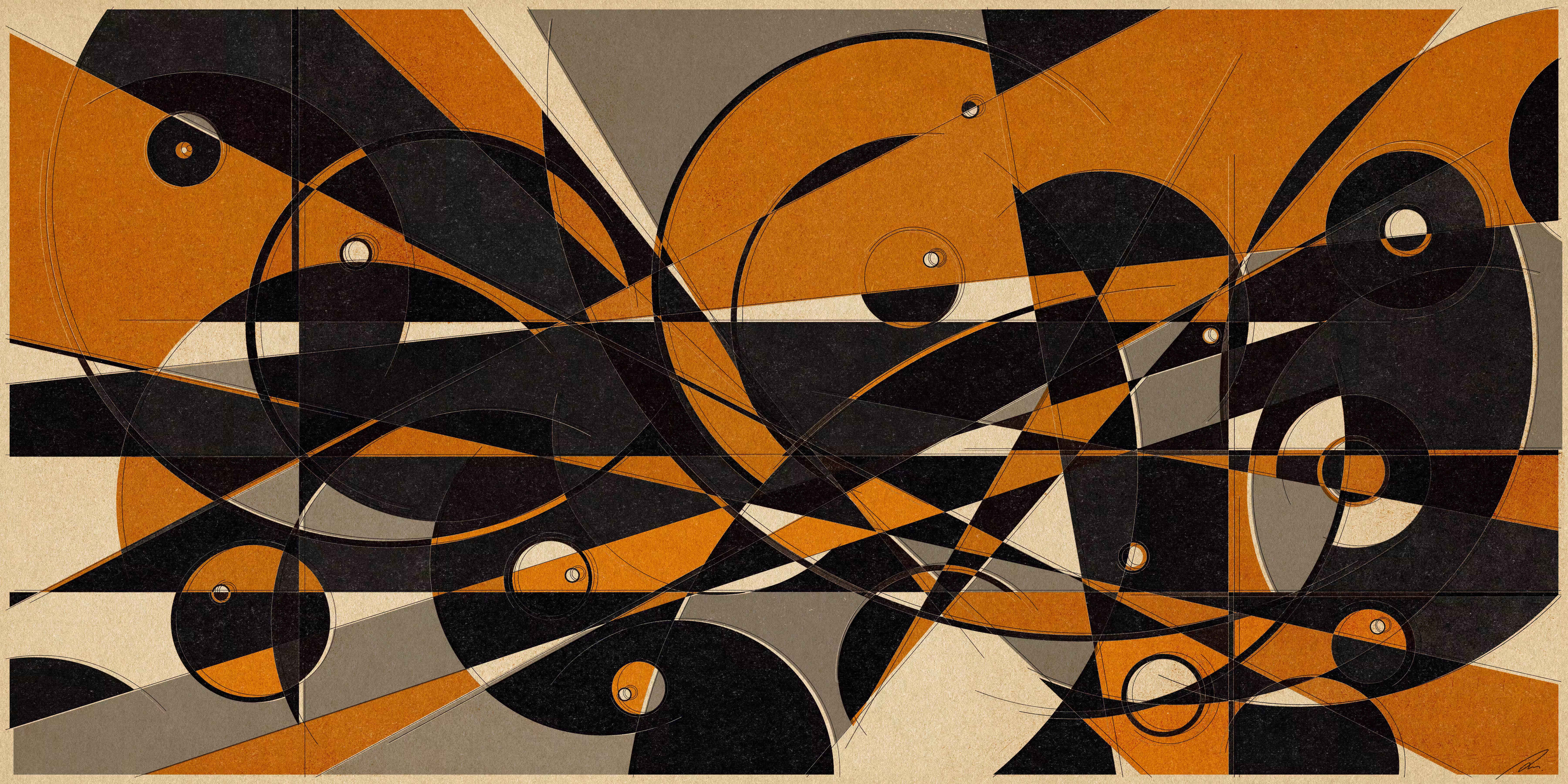 Circles and Lines, Yellow, Black, Gray,