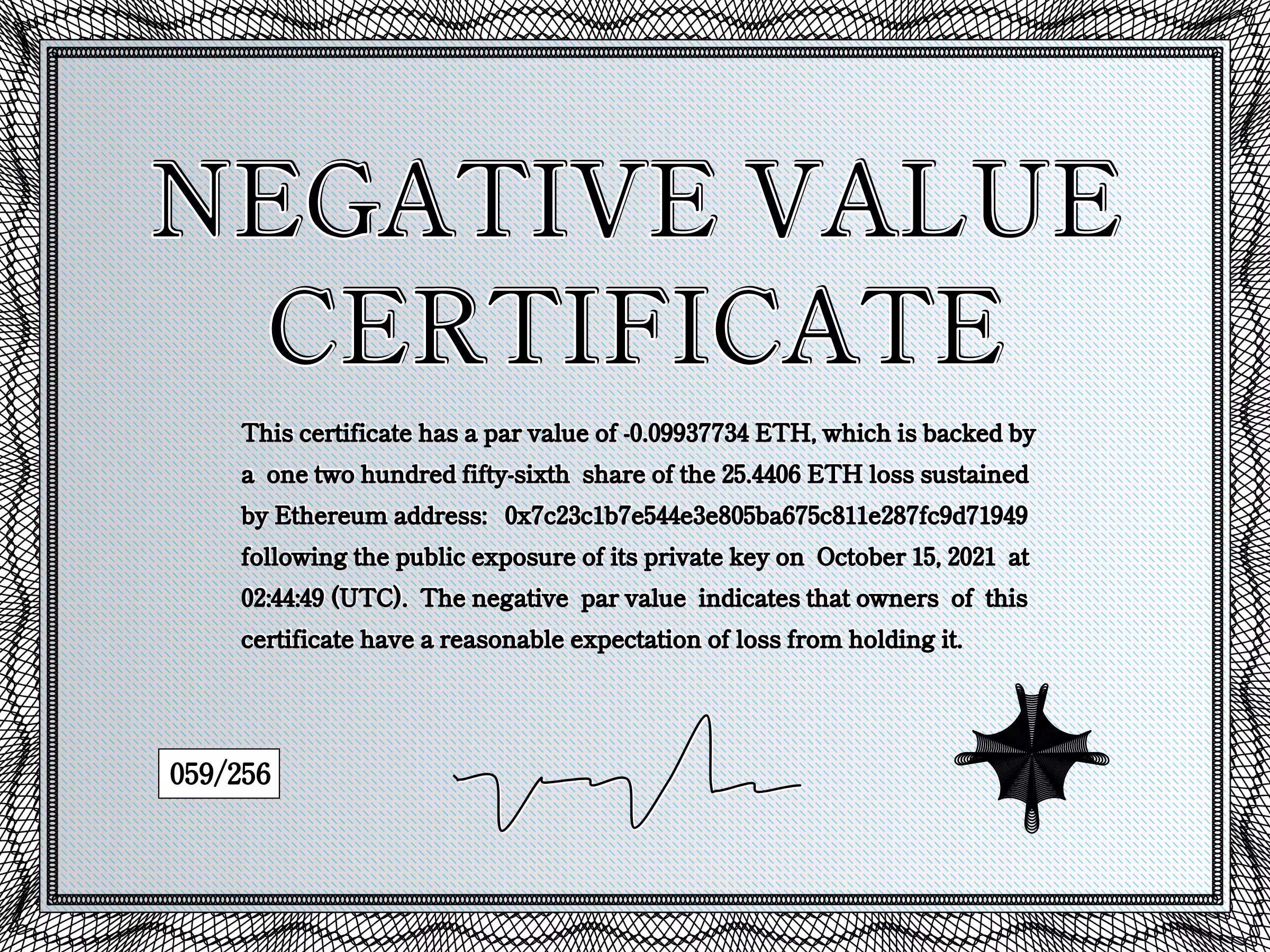 Negative Value Certificate #59 of 256