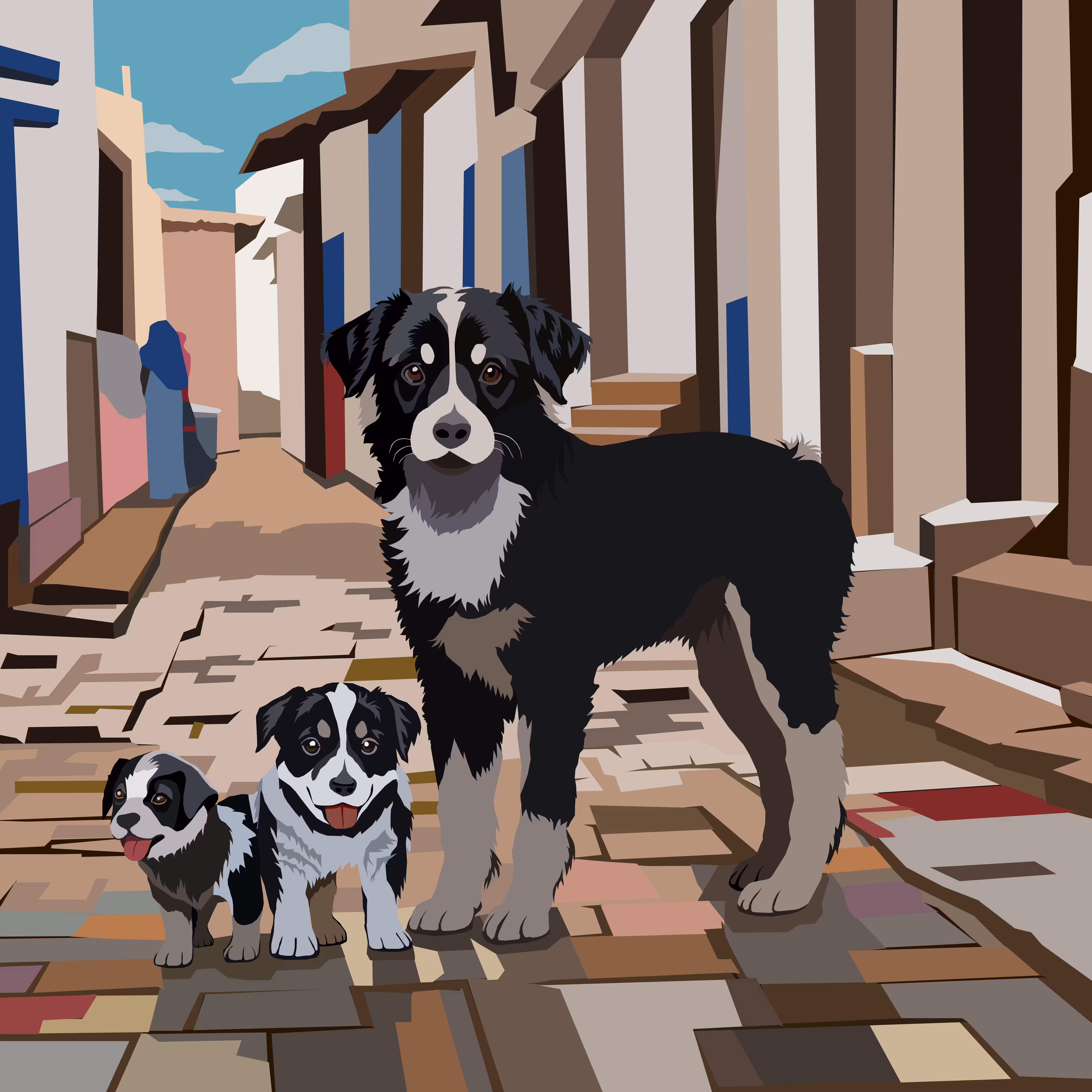 Mother dog and her puppies
