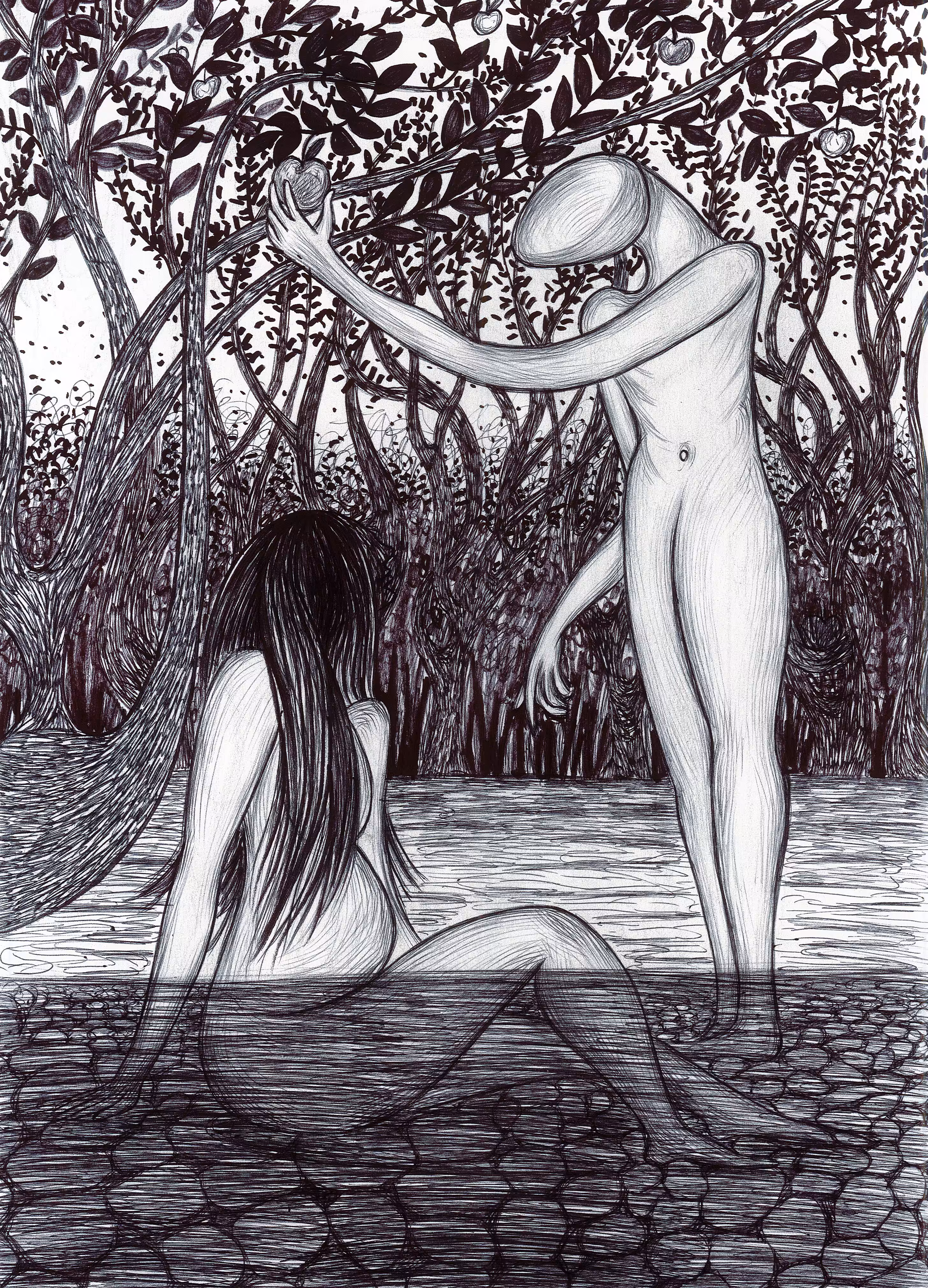 white and black: Under the Apple Tree