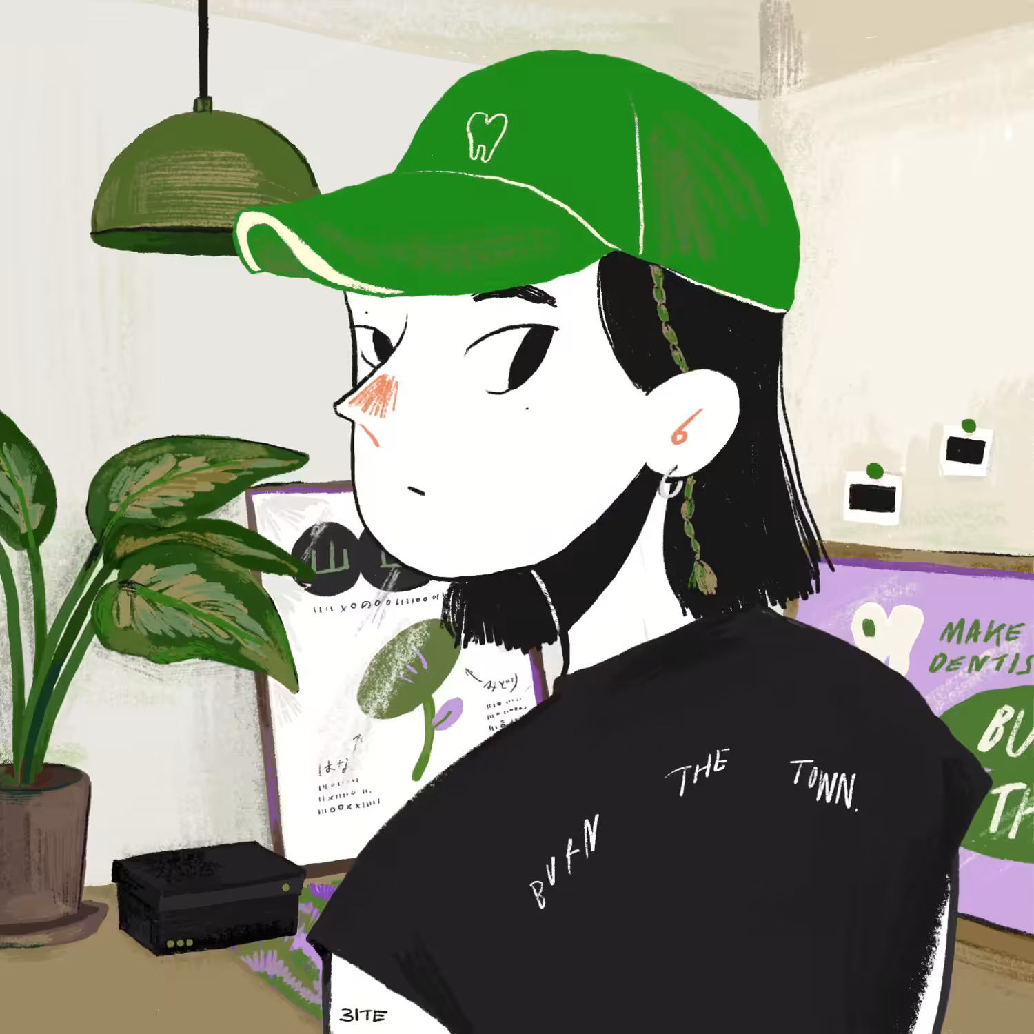 She is in the living room, Wearing her favorite cap - ichi