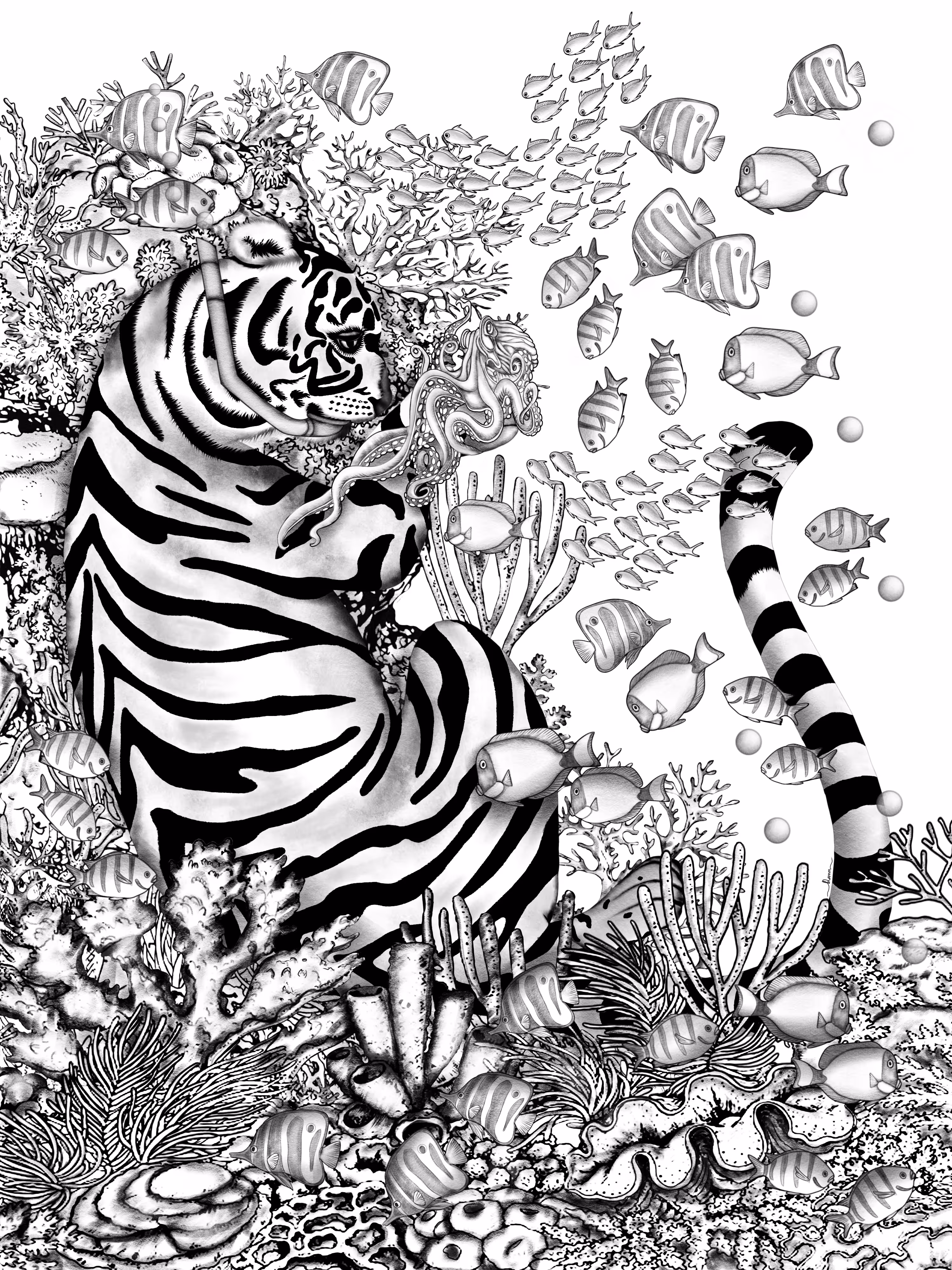Tiger's Vacation (White Background) 