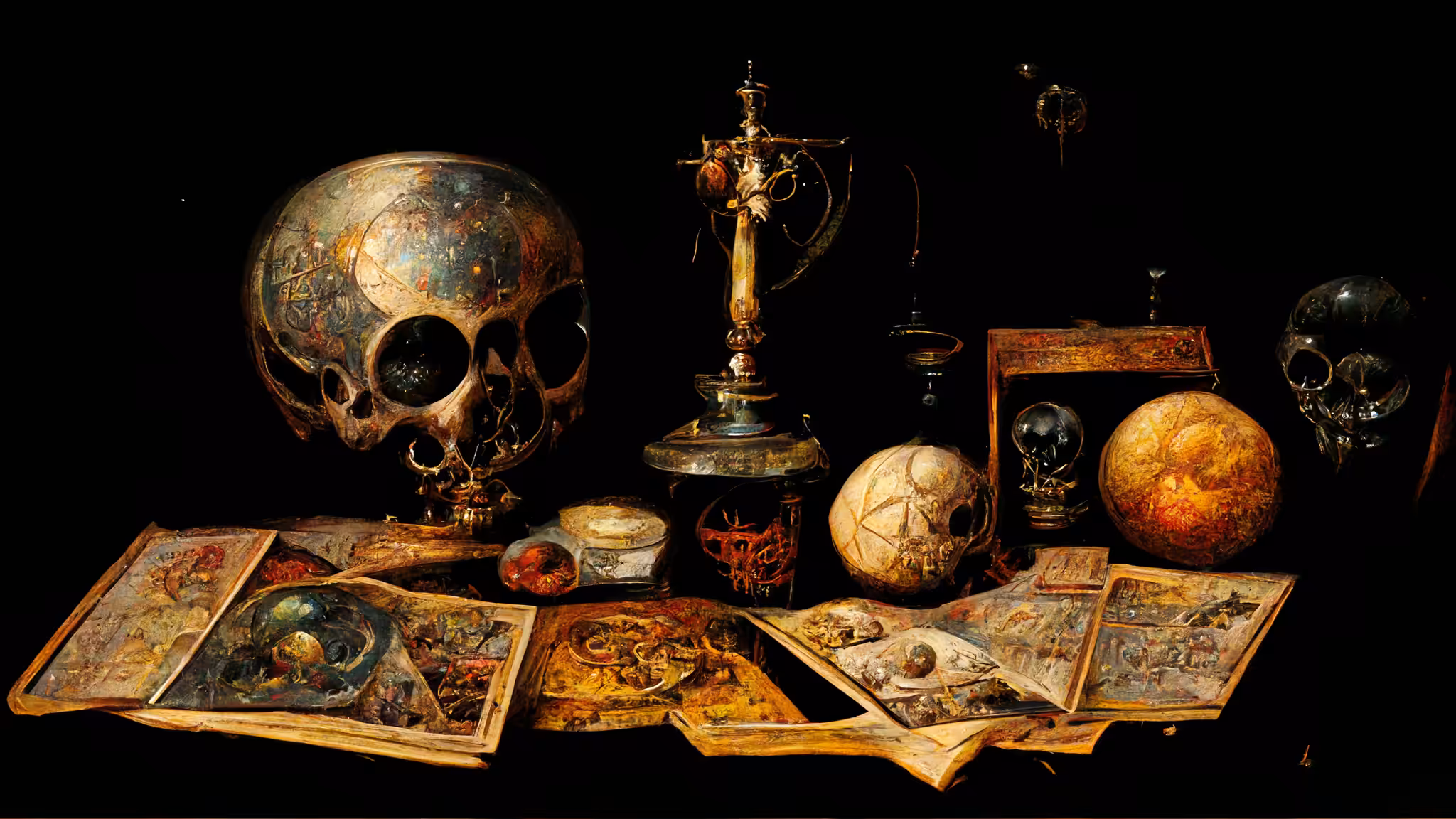 Still life with tarot cards and astrolabe