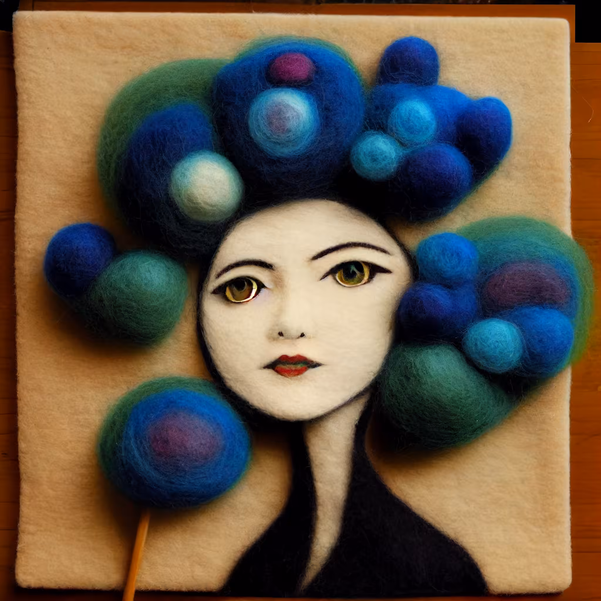 Woman portrait made from wool