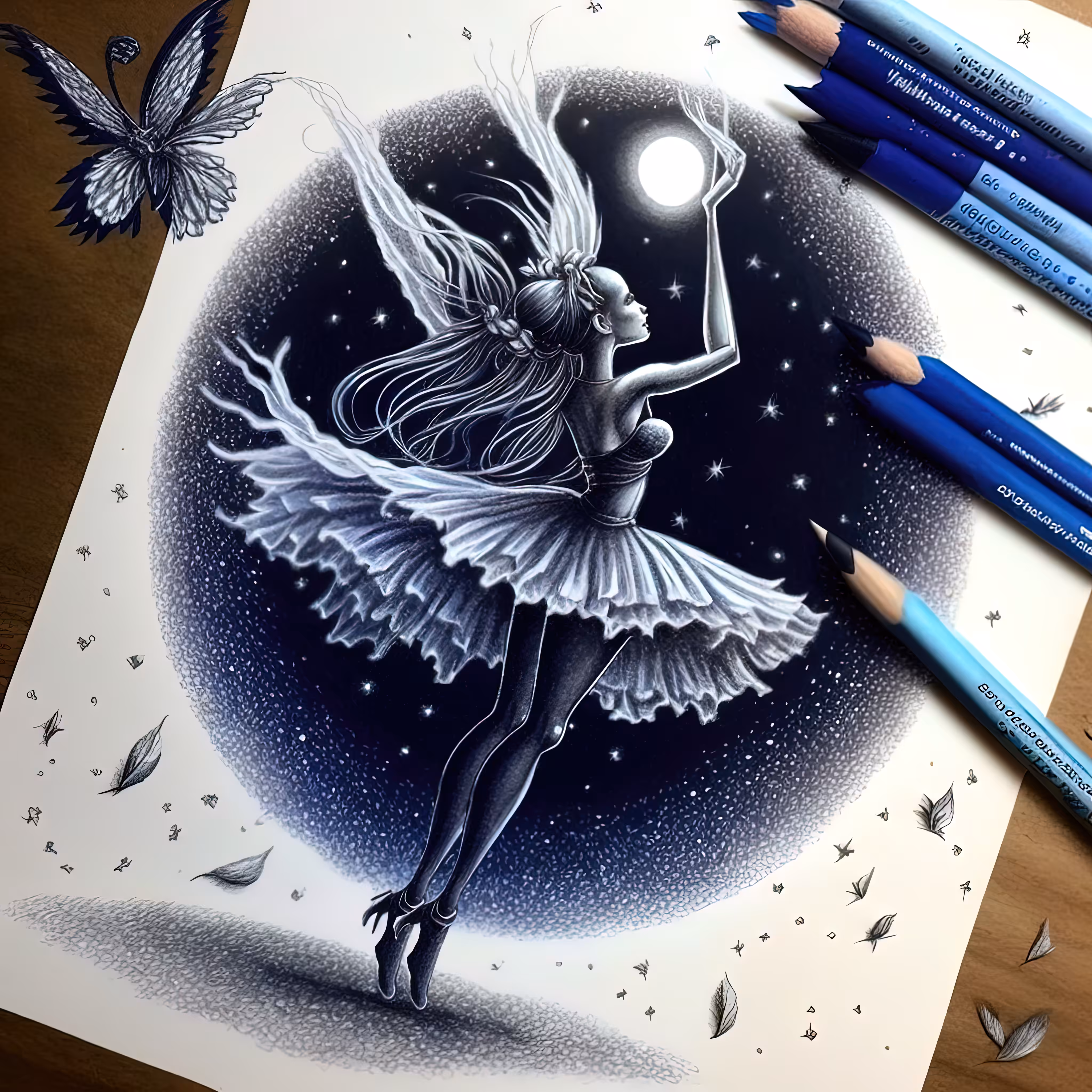 SKETCH OF A FAIRY DANCING UNDER THE MOON