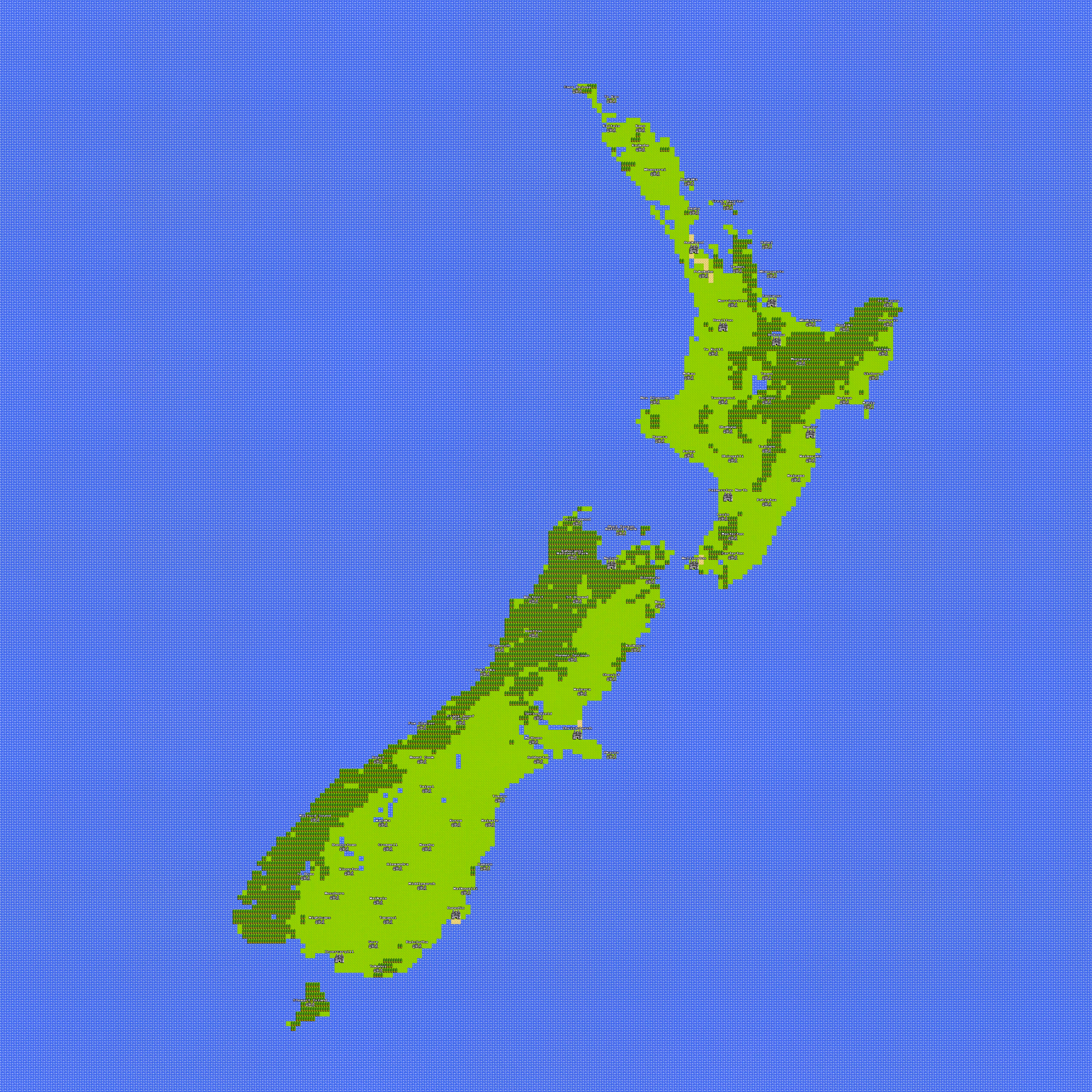 Large 8-Bit Map of New Zealand