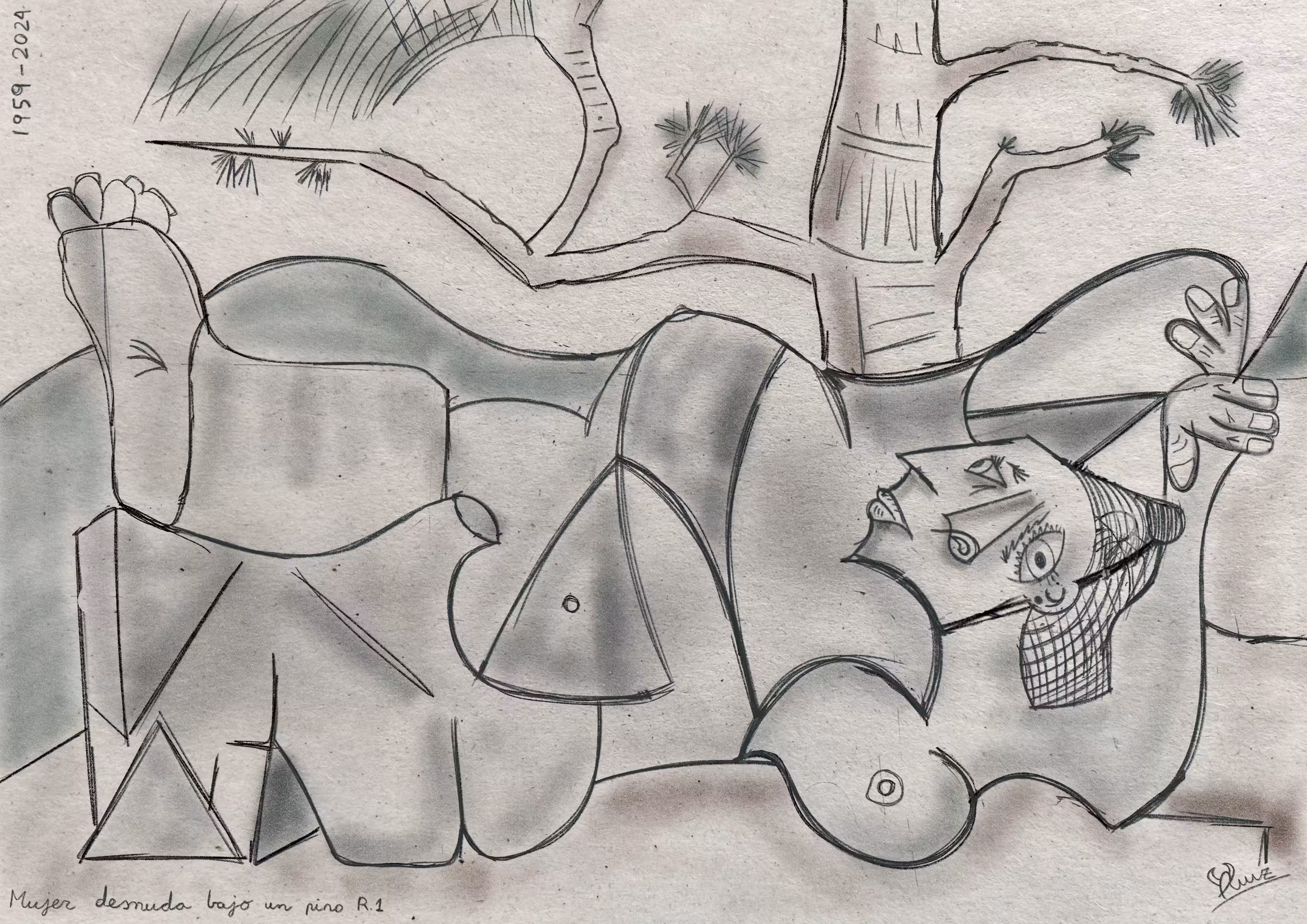 Mujer desnuda bajo un pino R1 (boceto)