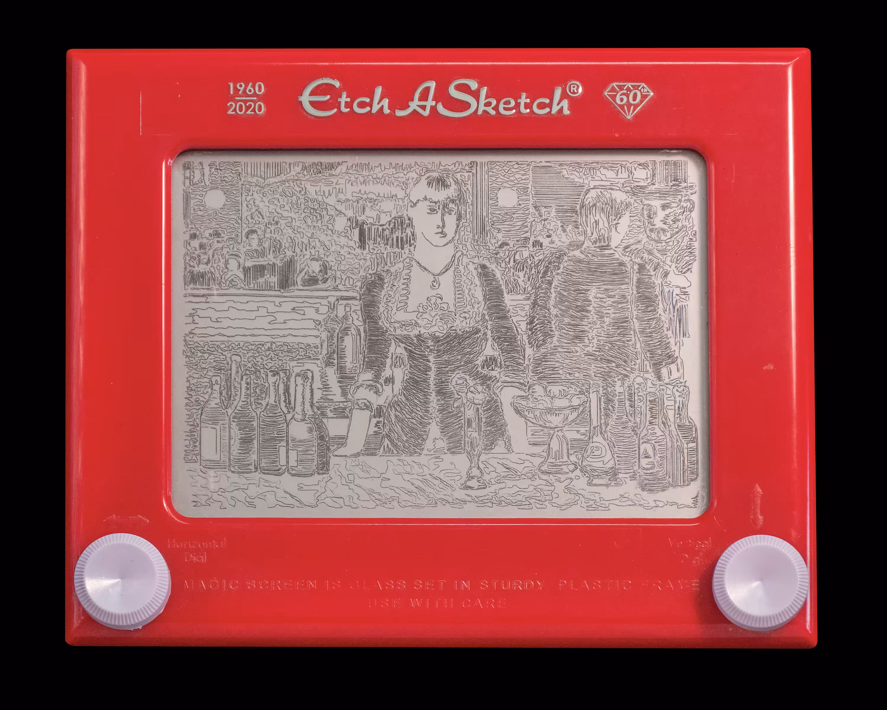 Etch-A-Sketch Manet "A Bar at the Folies-Bergère"