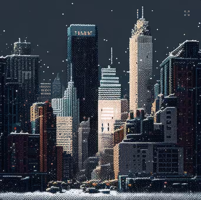 Pixelated New York City 🗽 Year 2040 Under the Snow ❄️ (At Night 🌃)