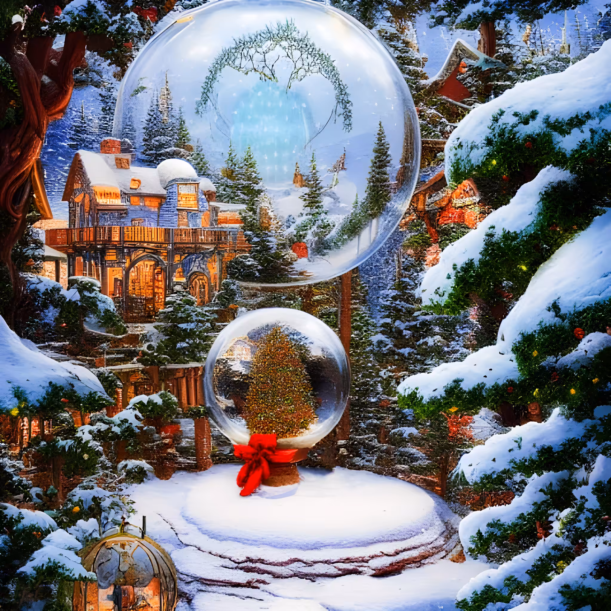 Christmas within the snow globes