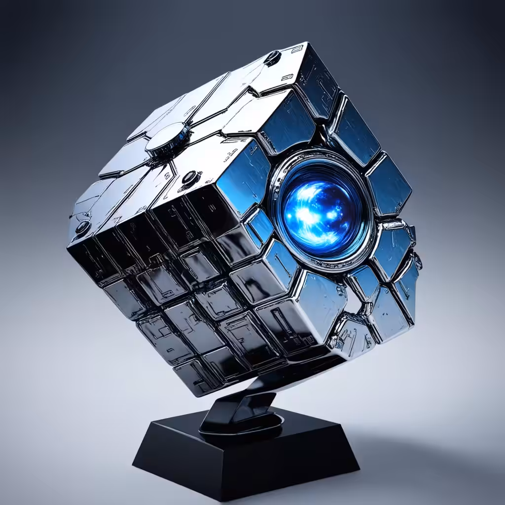 floating chrome scifi cube