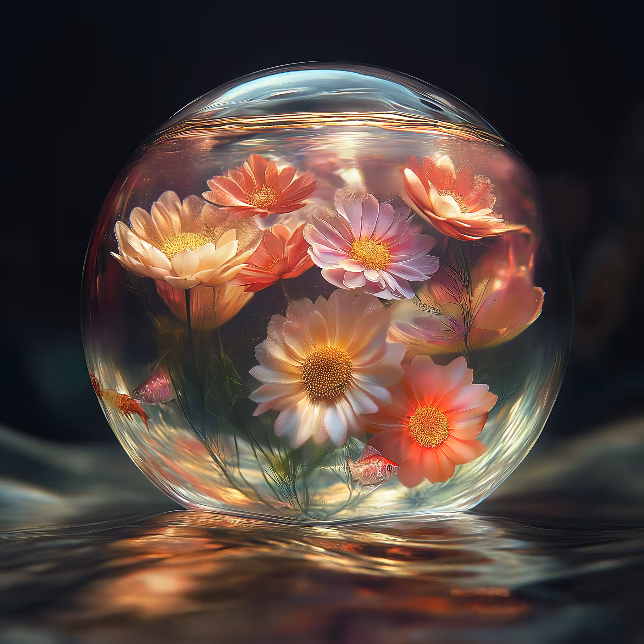 Fish, flower bubble