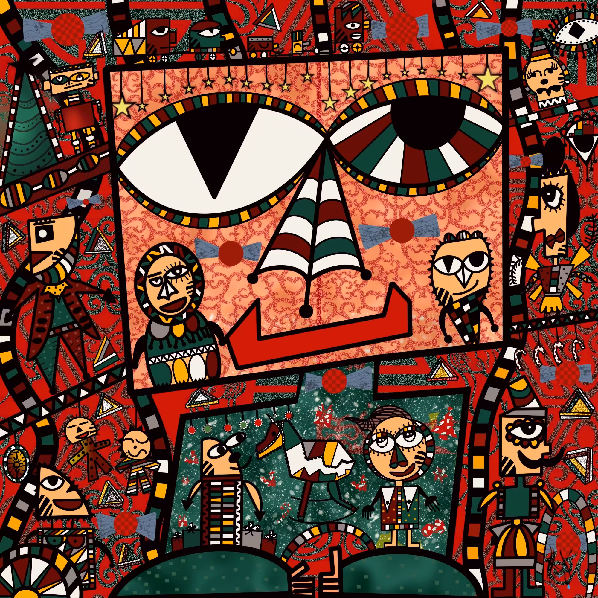 Cubism Expressia 1/1: Abstract kaleidoscopic in Red and Green Tones